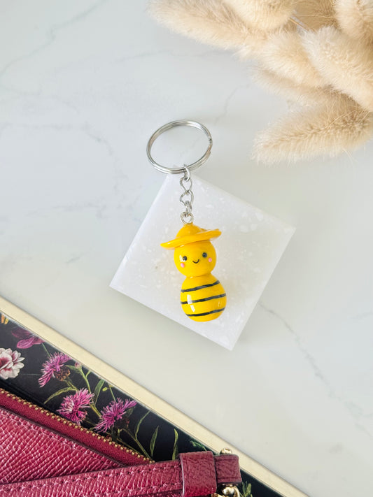 Handmade polymer clay bee keyring for keys and bags NZ