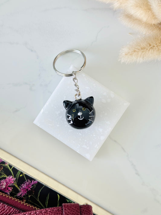 Handmade polymer clay black cat keyring for keys and bags NZ
