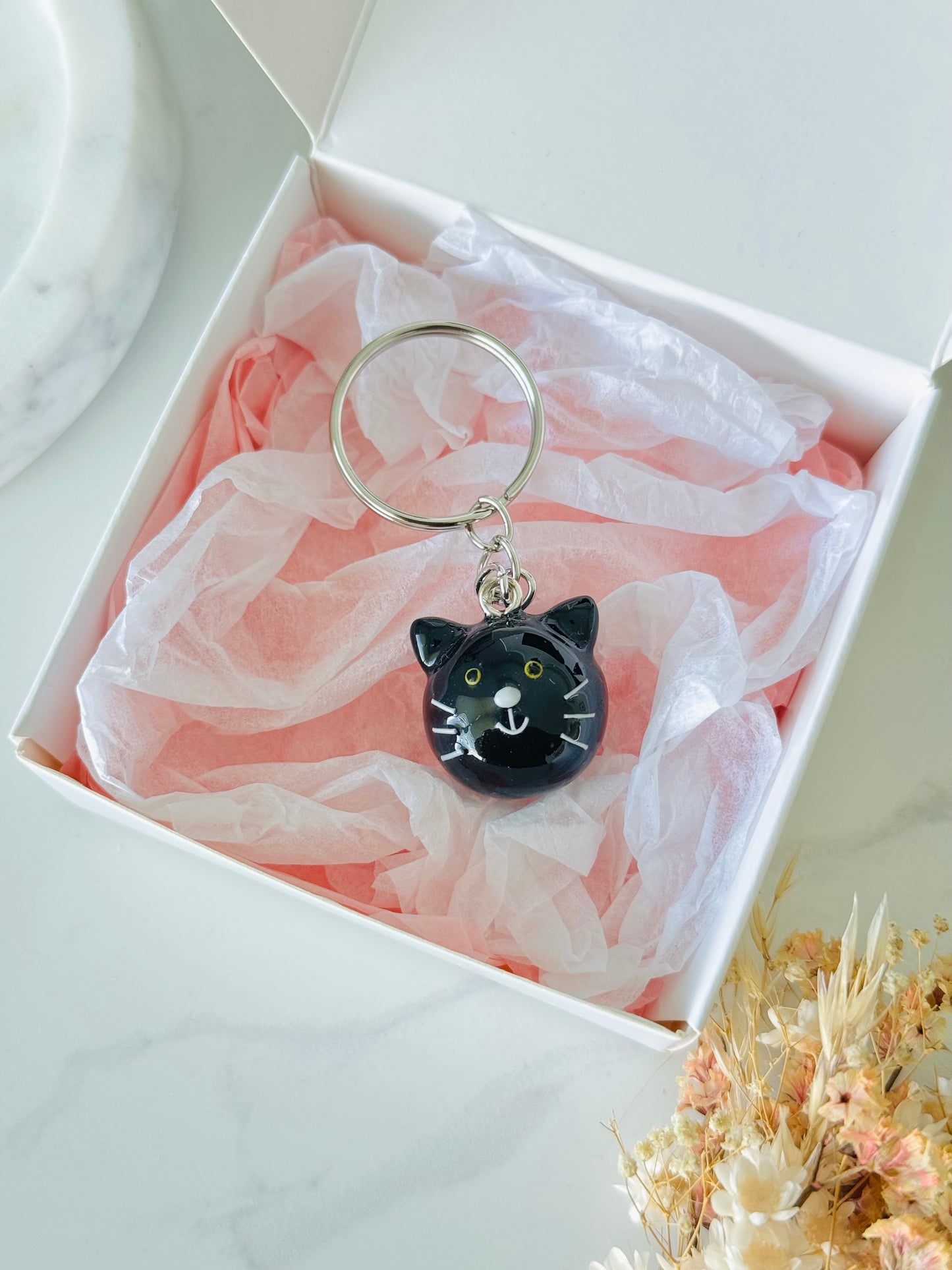 Handmade polymer clay black cat keyring for keys and bags NZ