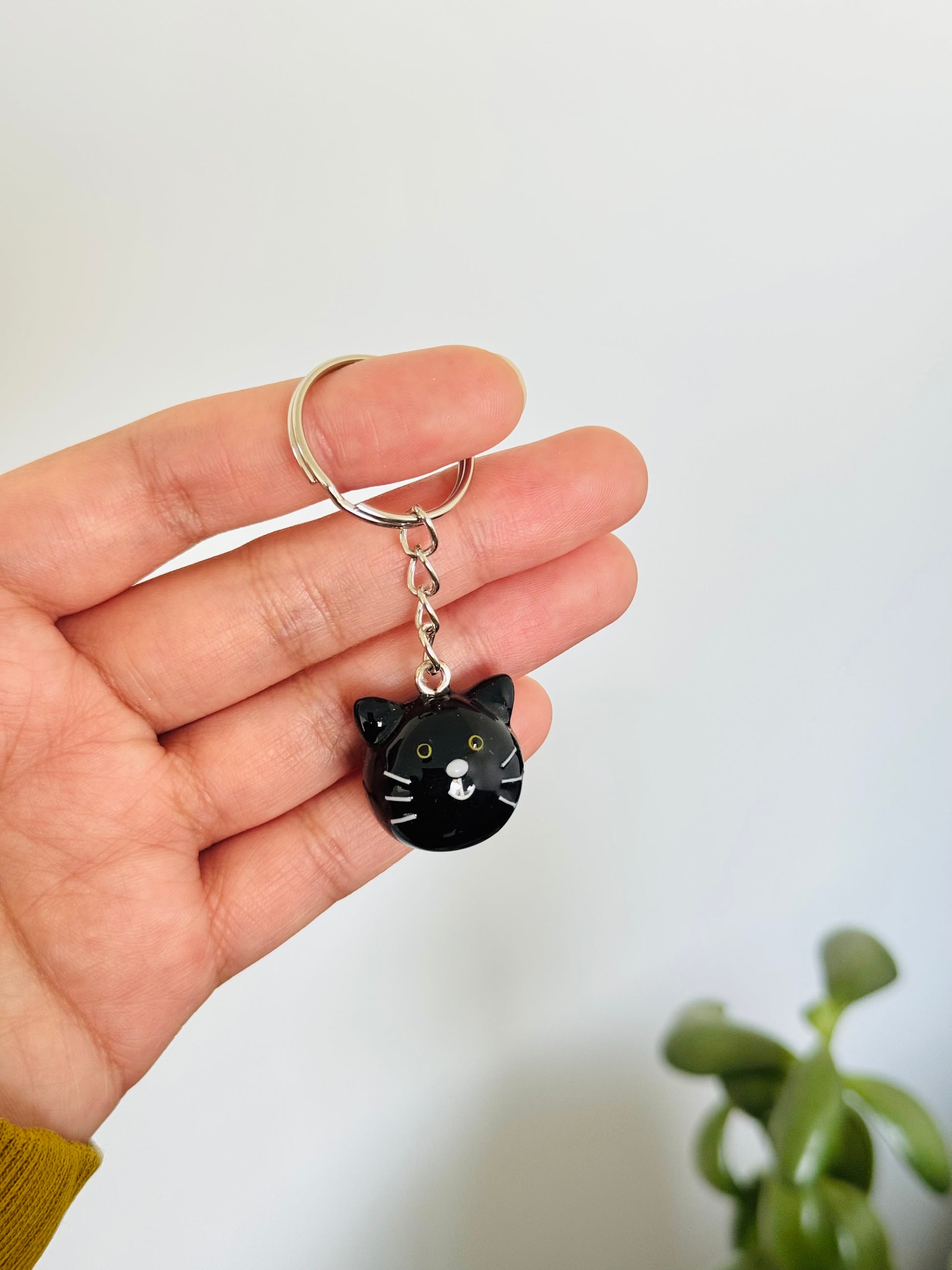 Handmade polymer clay black cat keyring for keys and bags NZ