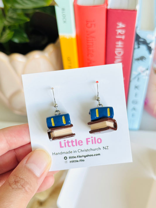 Handmade polymer clay double stack book earrings, cute reader jewelry NZ