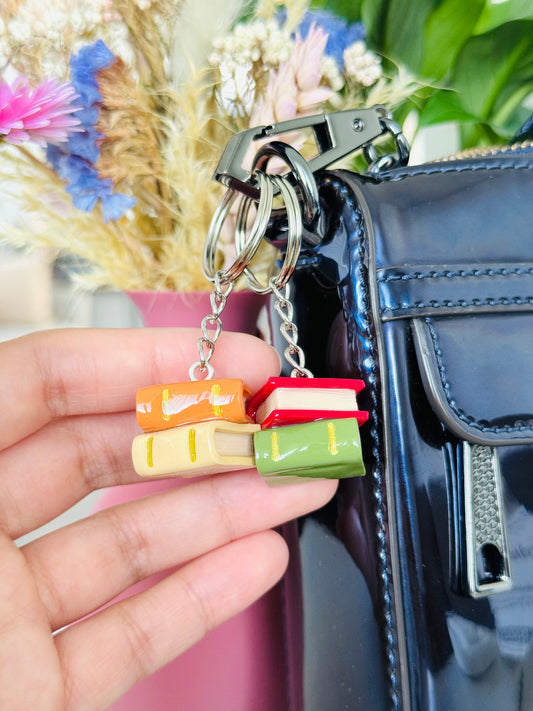 Handmade polymer clay double stack of book keyring for keys and bags NZ