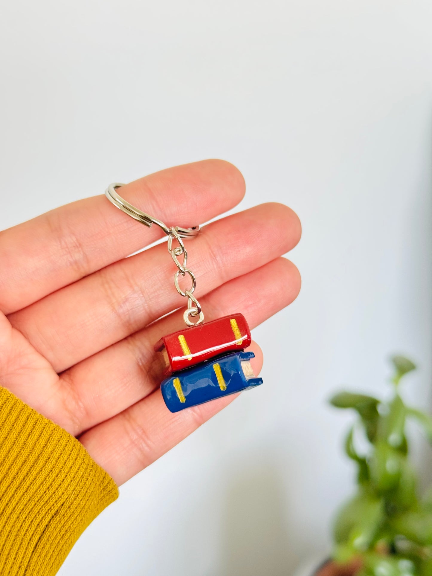 Handmade polymer clay double stack of book keyring for keys and bags NZ