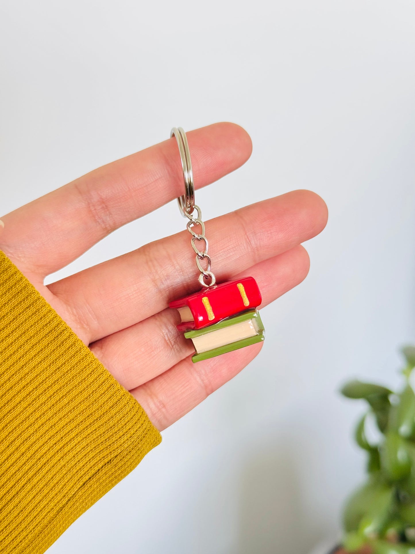Handmade polymer clay double stack of book keyring for keys and bags NZ
