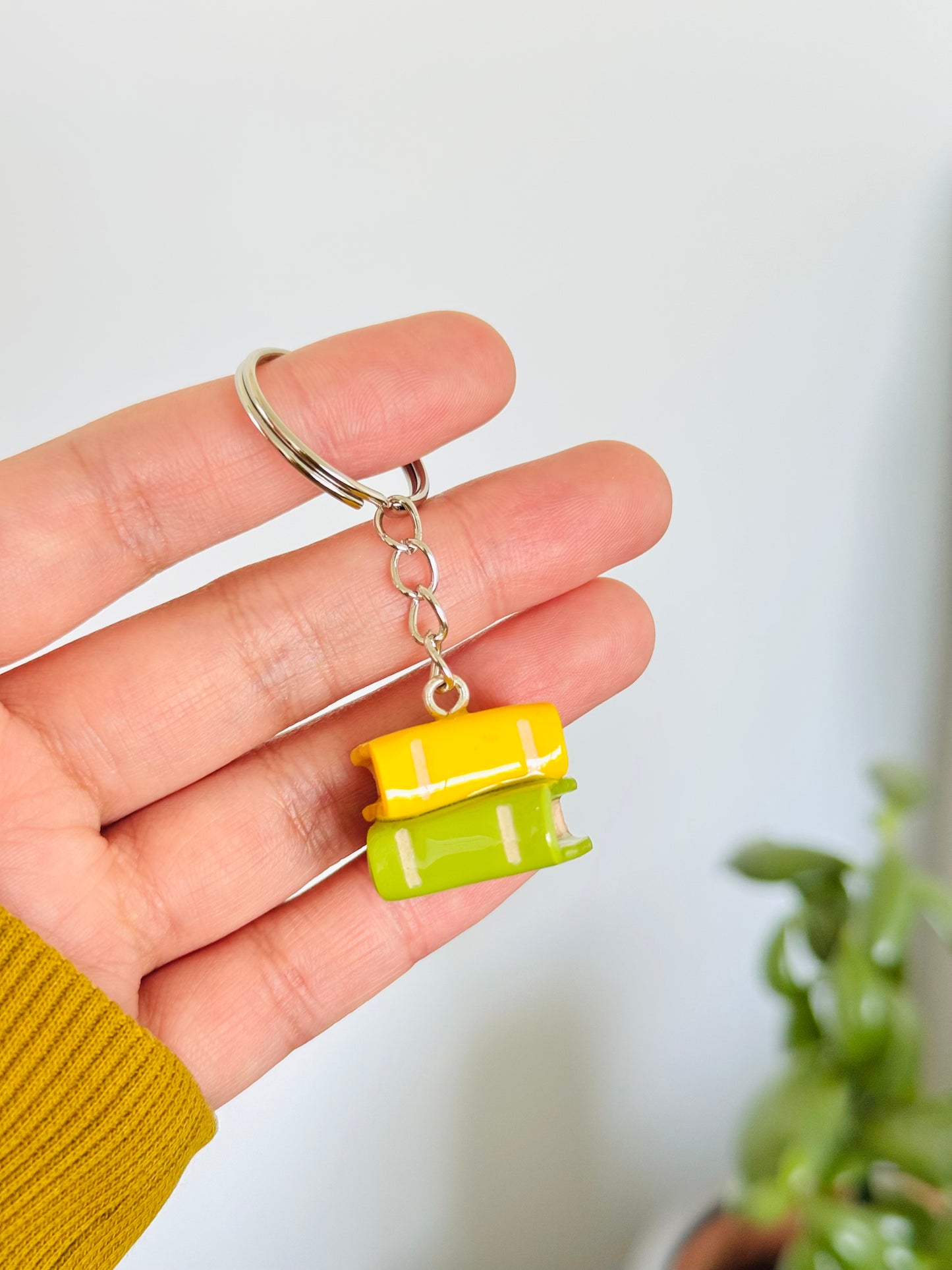 Handmade polymer clay double stack of book keyring for keys and bags NZ