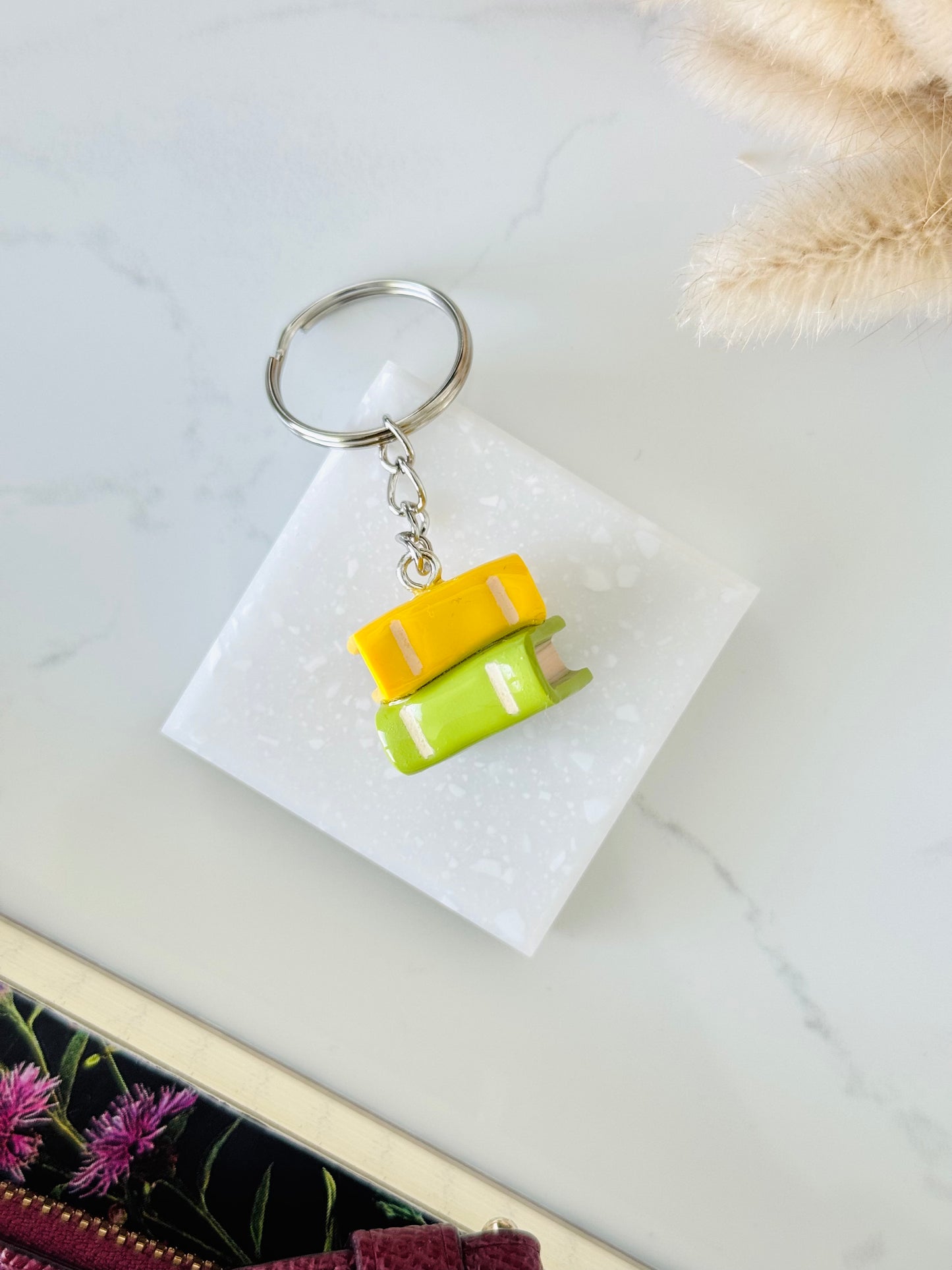 Handmade polymer clay double stack of book keyring for keys and bags NZ
