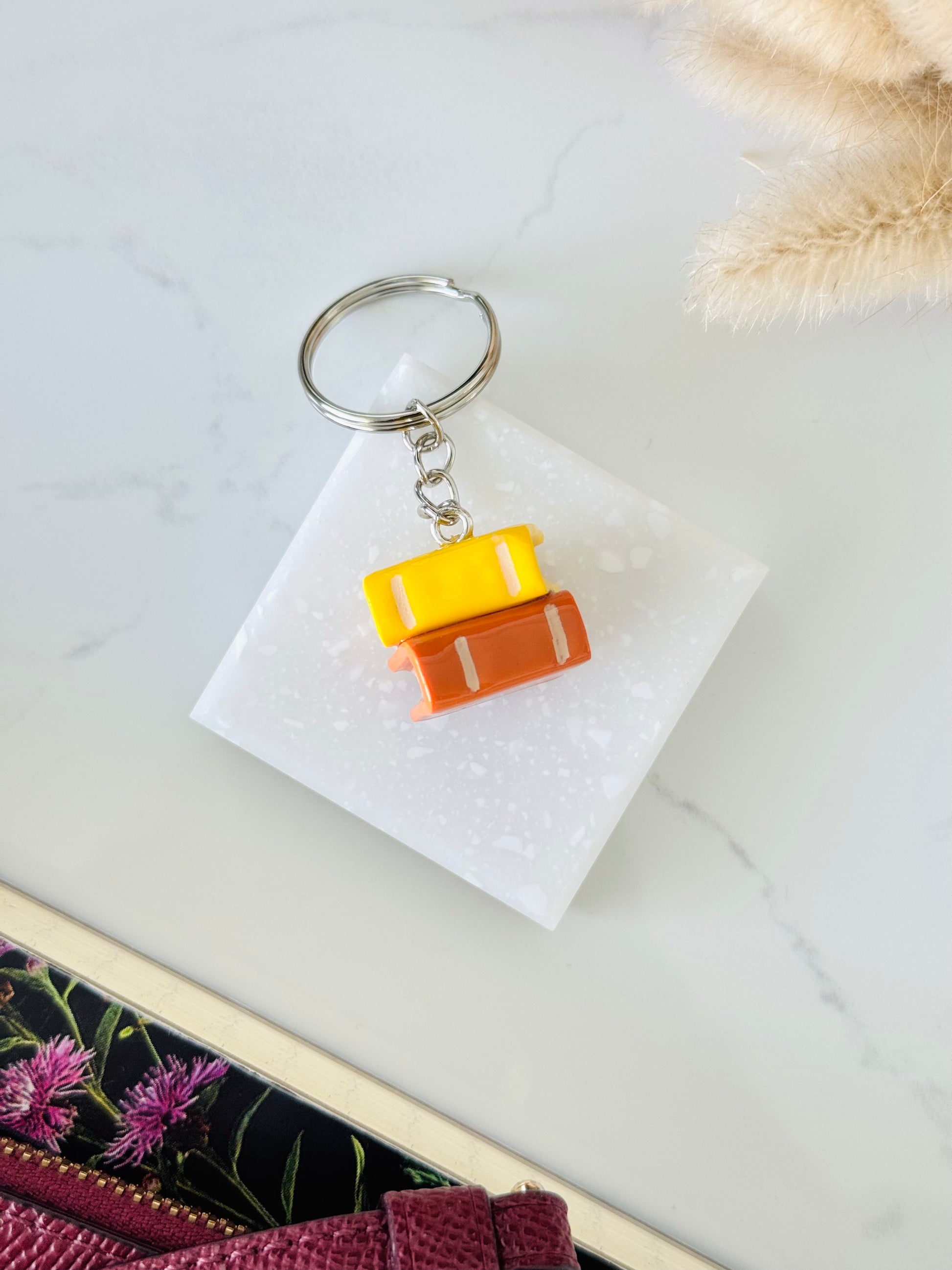 Handmade polymer clay double stack of book keyring for keys and bags NZ