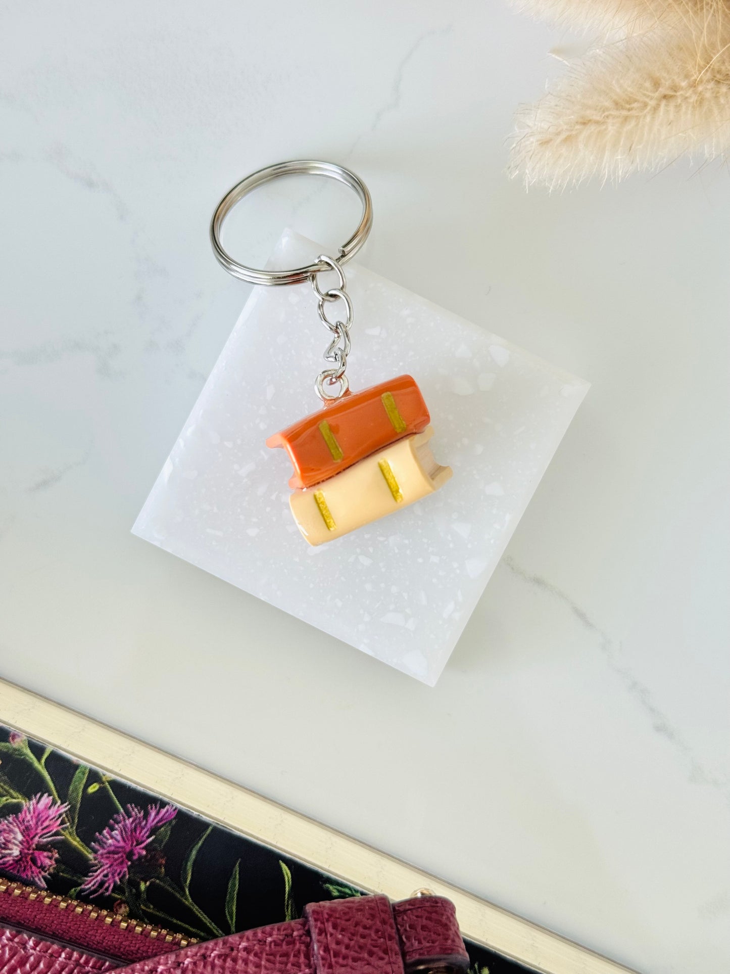 Handmade polymer clay double stack of book keyring for keys and bags NZ