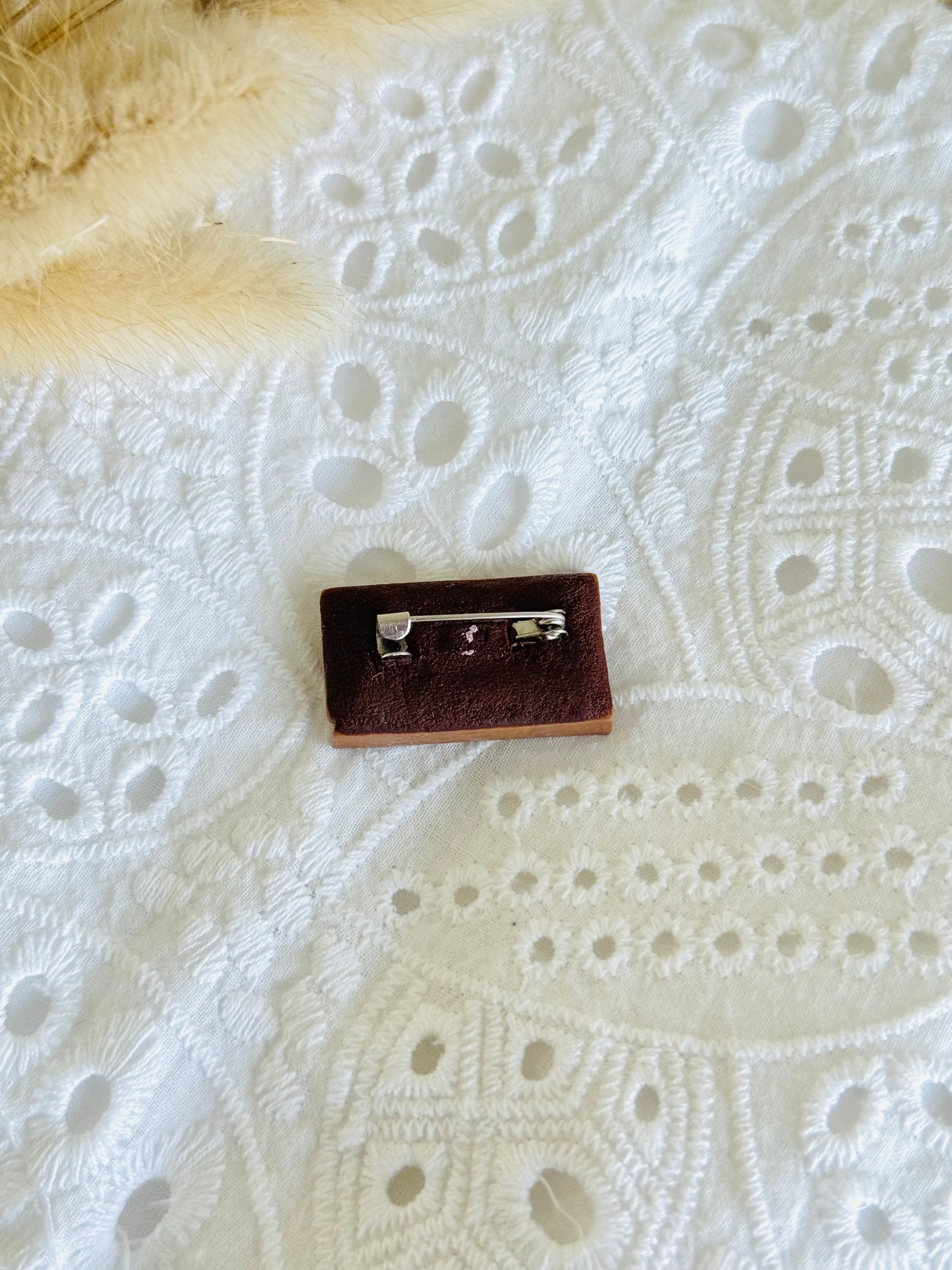 Handmade polymer clay bookshelf brooch, book lover pin NZ