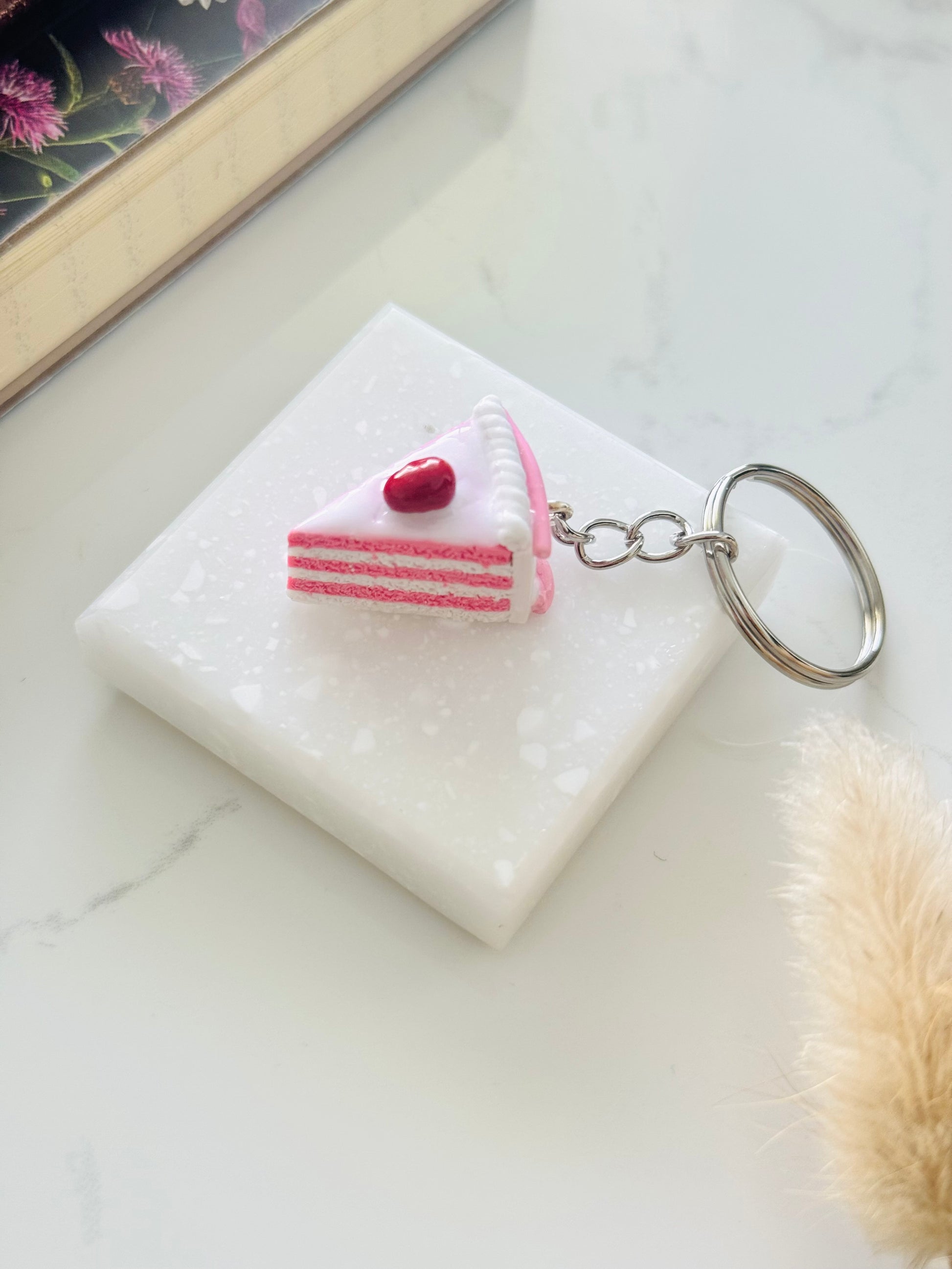 Handmade polymer clay cake keyring for keys and bags NZ