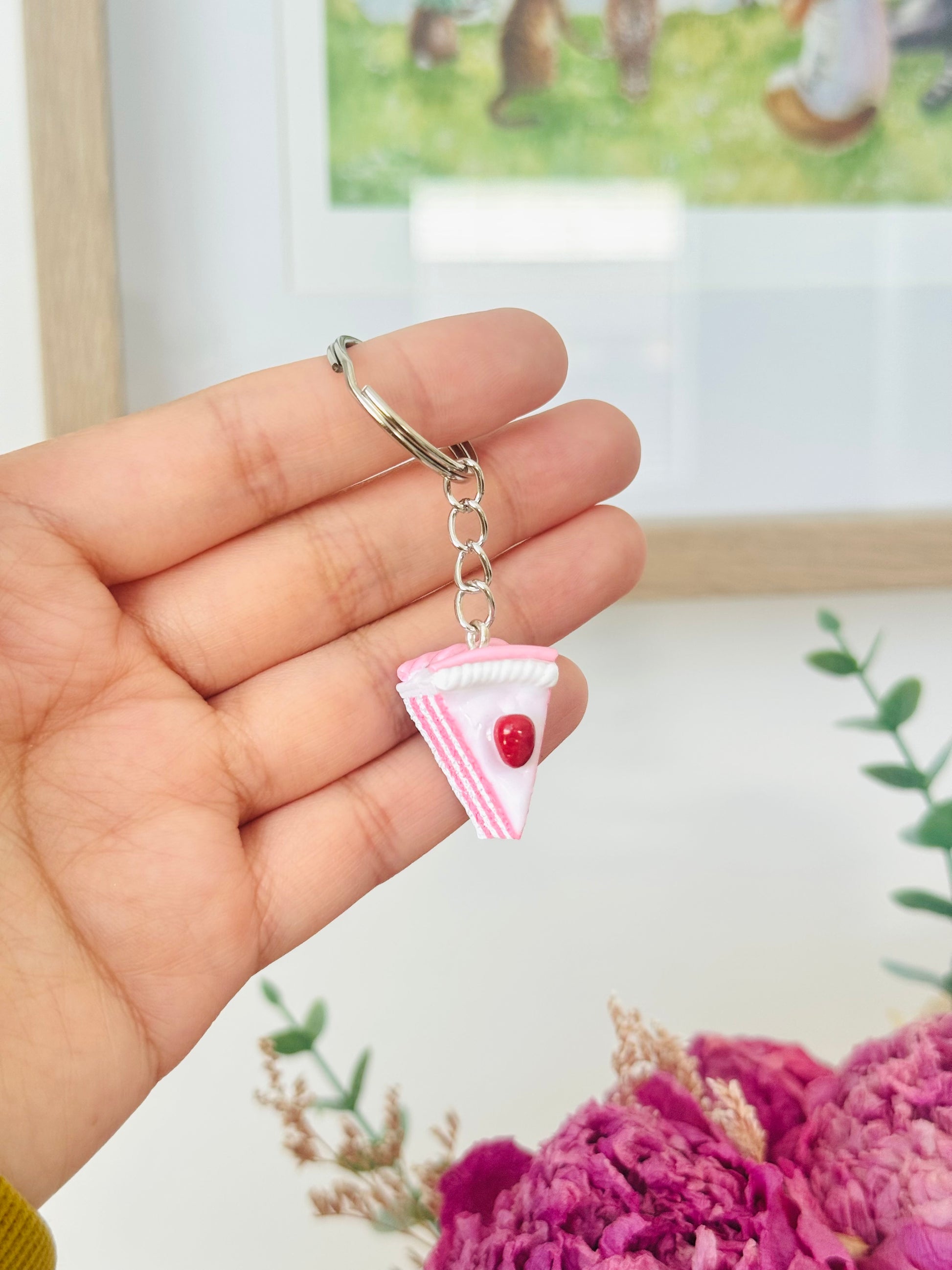 Handmade polymer clay cake keyring for keys and bags NZ