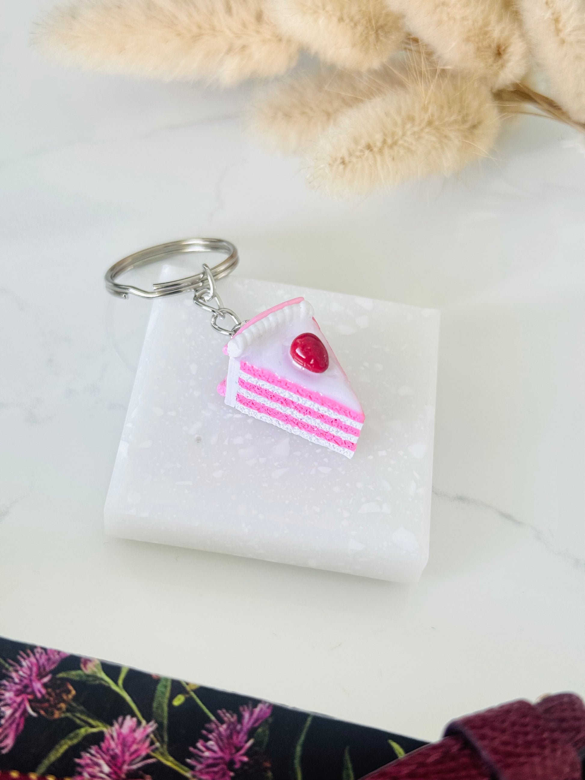 Handmade polymer clay cake keyring for keys and bags NZ