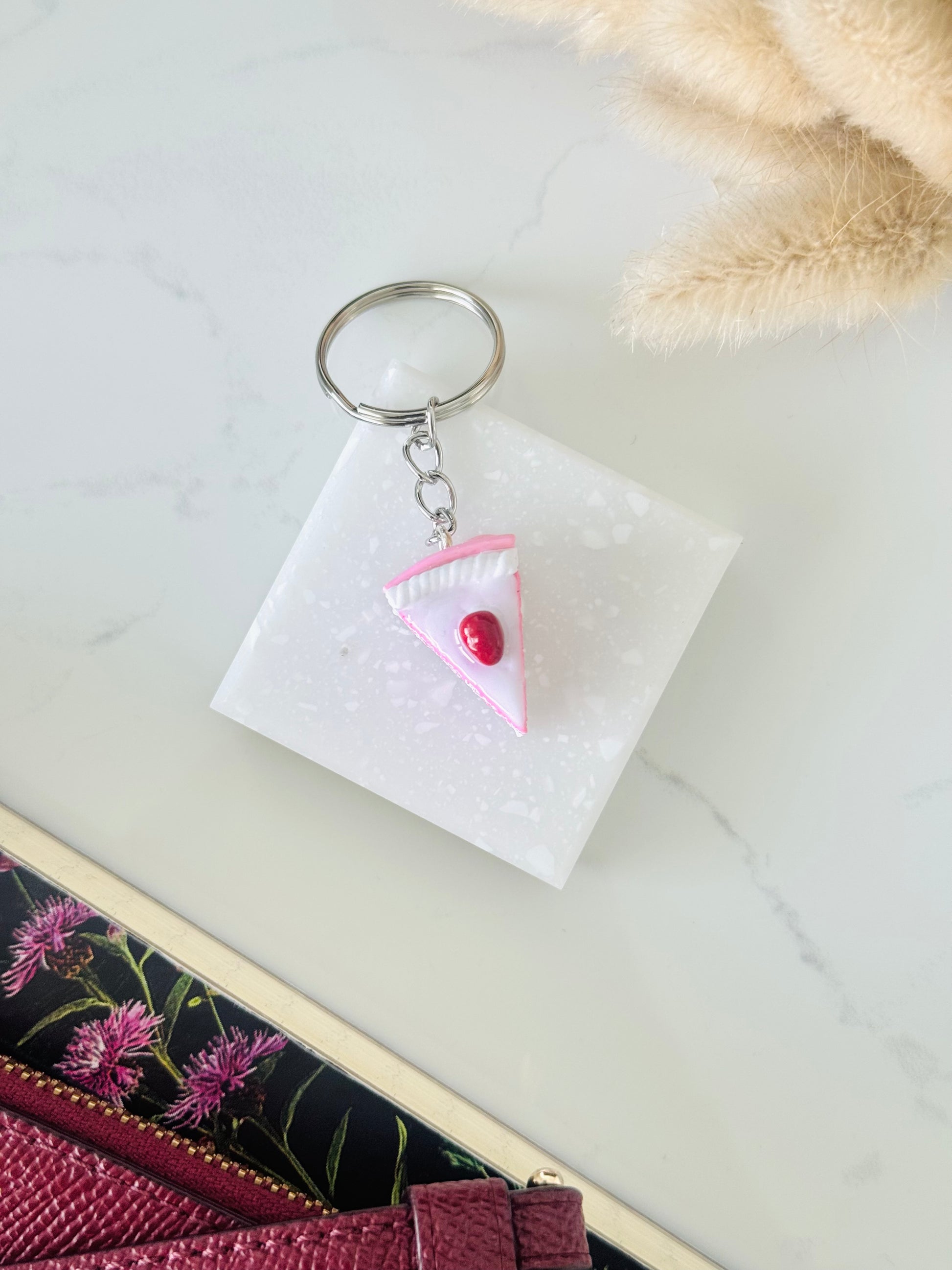 Handmade polymer clay cake keyring for keys and bags NZ