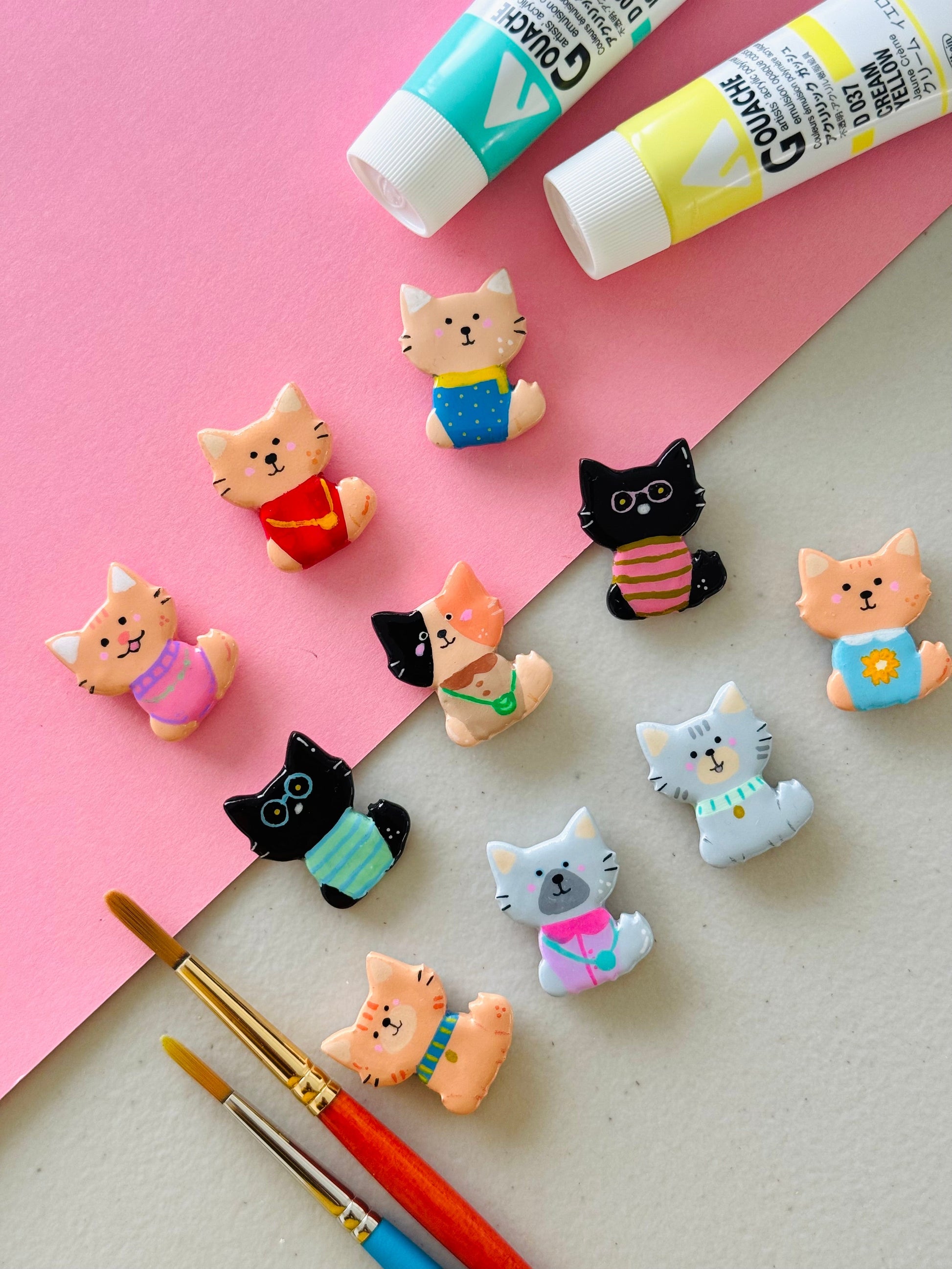 Handmade polymer clay cat magnets for fridge and office NZ