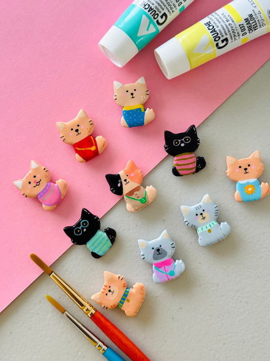 Handmade polymer clay cat magnets for fridge and office NZ