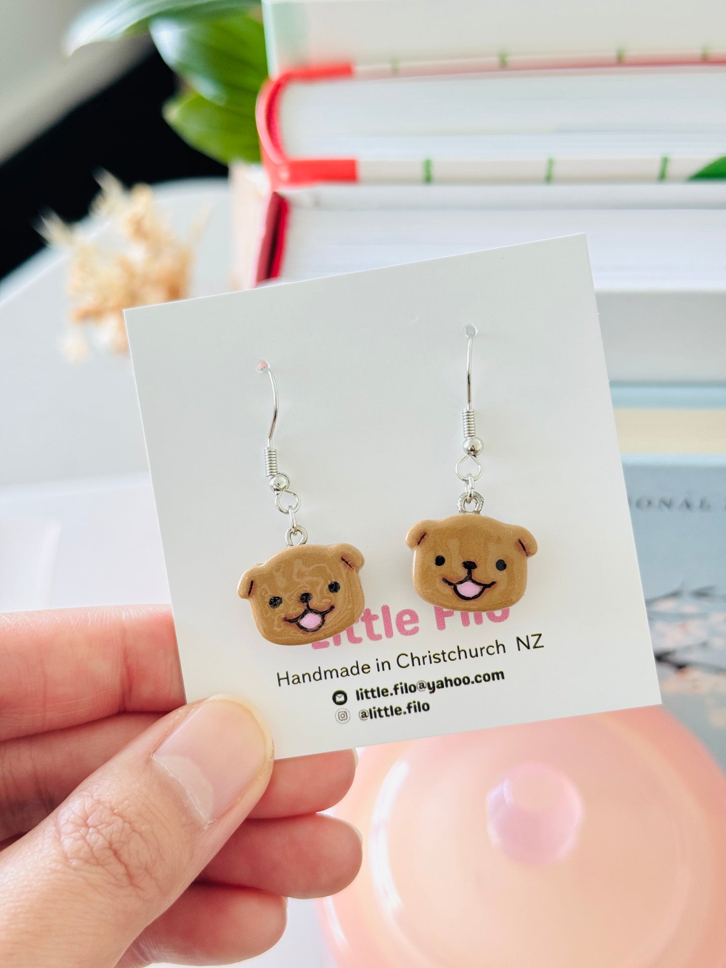 Handmade polymer clay dog earrings, cute pet lover jewelry NZ