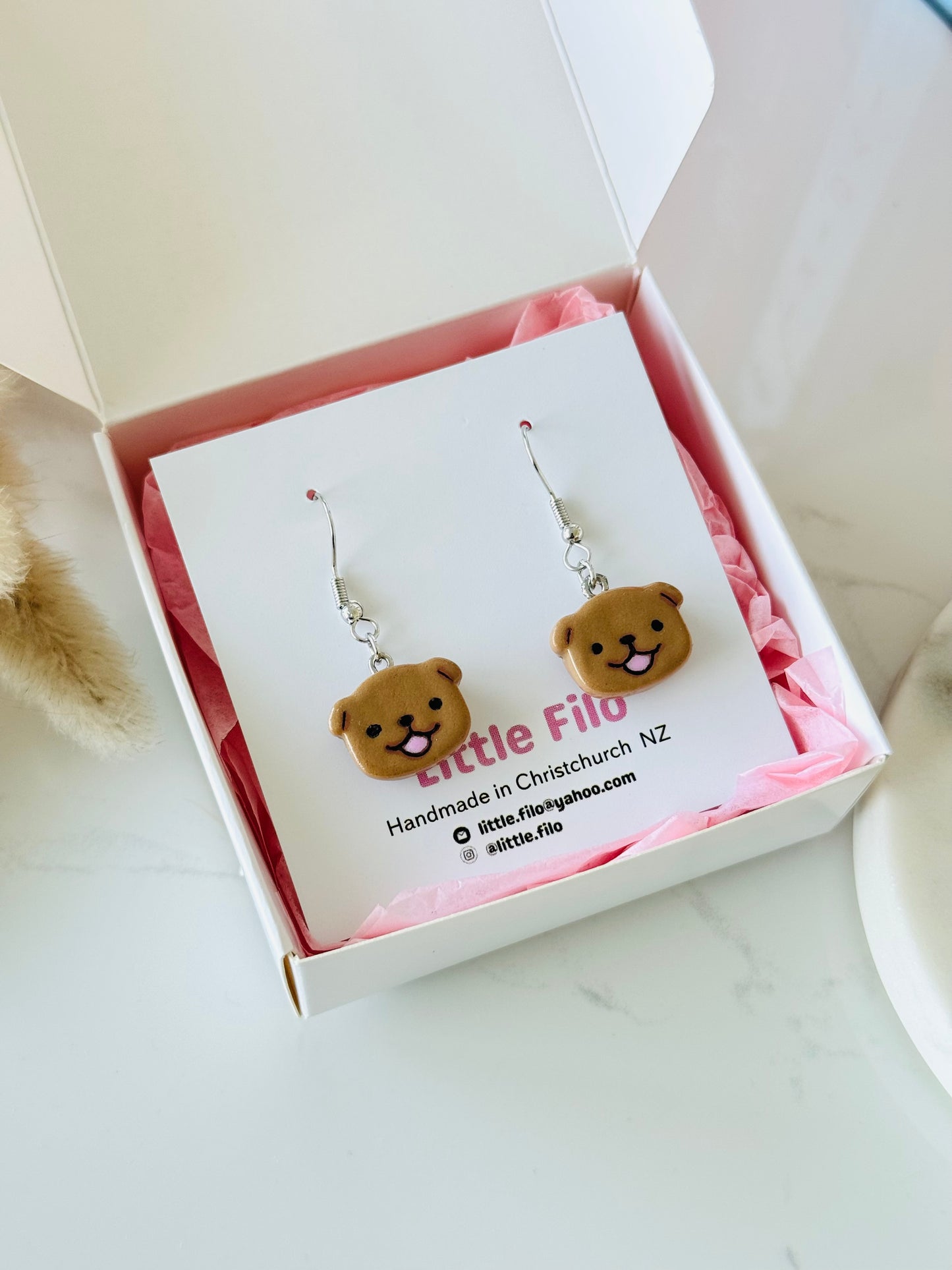 Handmade polymer clay dog earrings, cute pet lover jewelry NZ