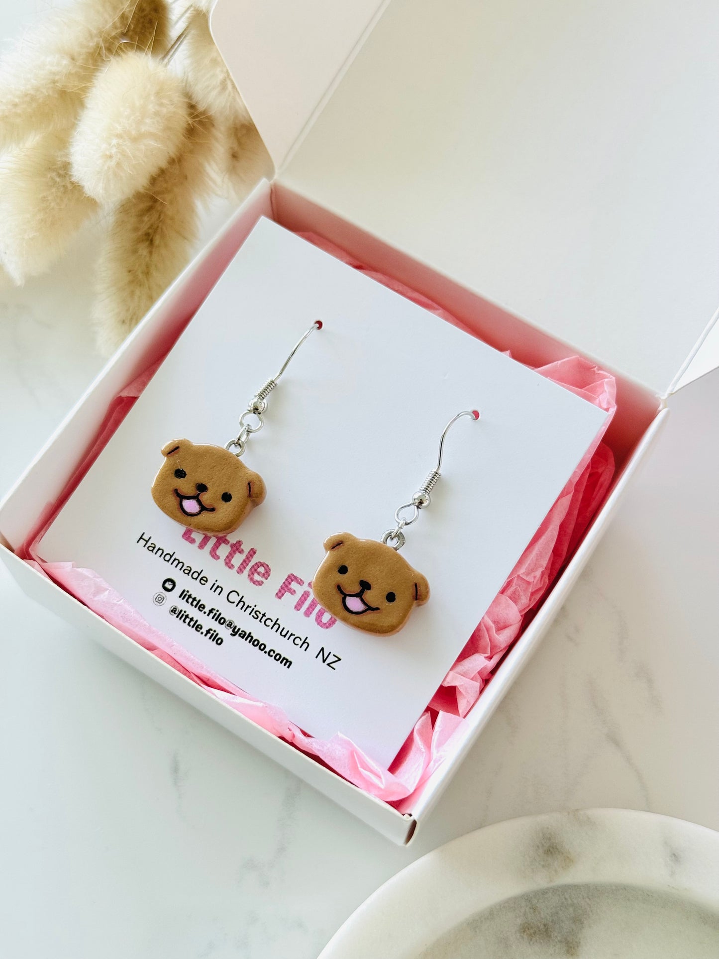 Handmade polymer clay dog earrings, cute pet lover jewelry NZ