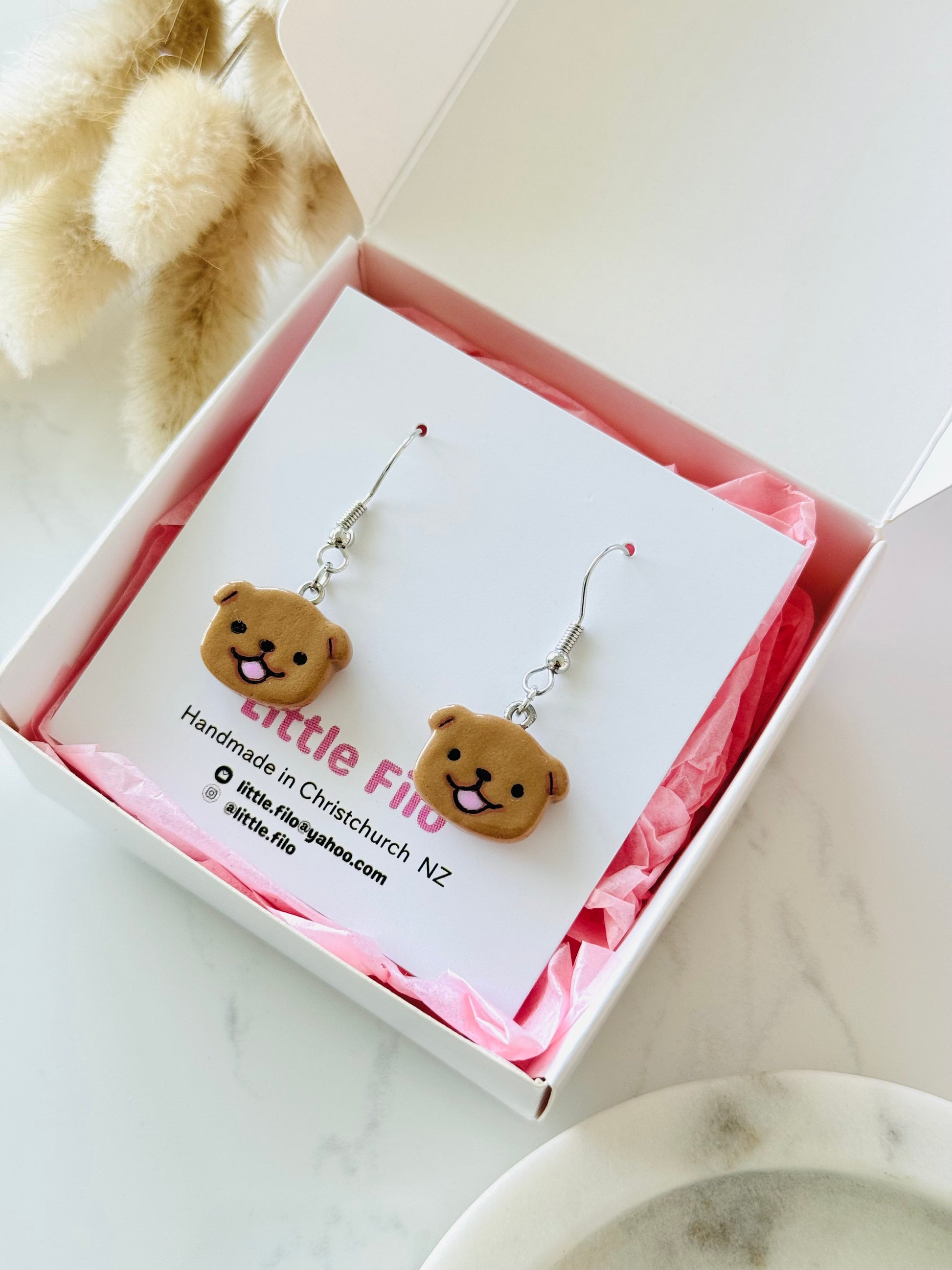 Handmade polymer clay dog earrings, cute pet lover jewelry NZ