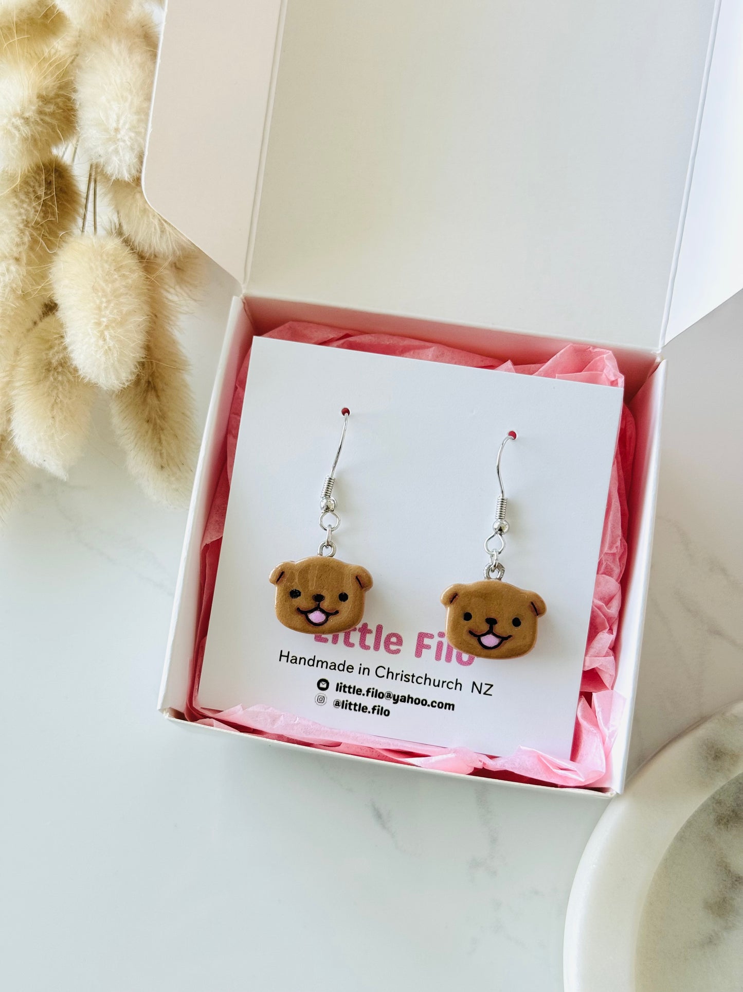 Handmade polymer clay dog earrings, cute pet lover jewelry NZ