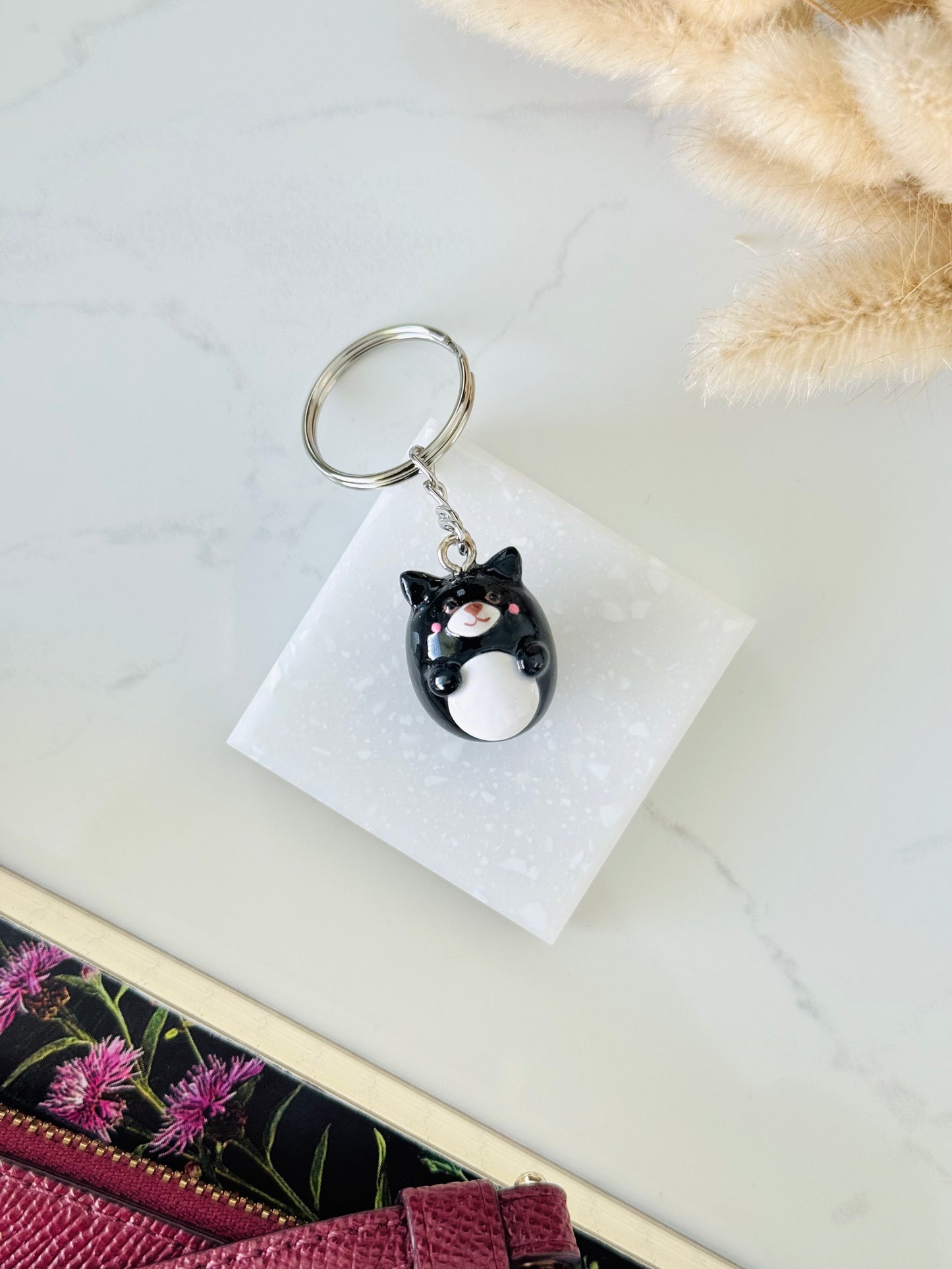 Handmade polymer clay dog keyring for keys and bags NZ