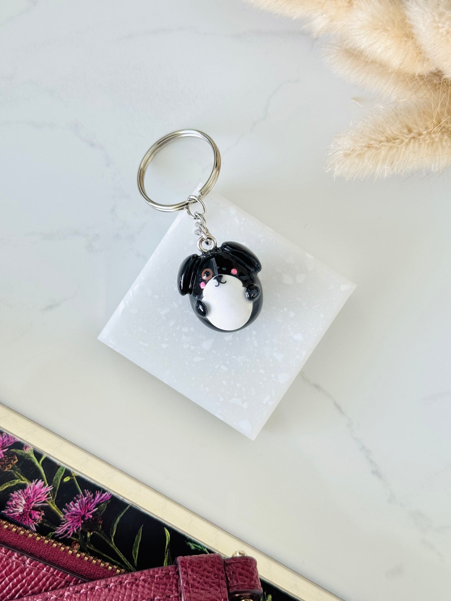 Handmade polymer clay dog keyring for keys and bags NZ
