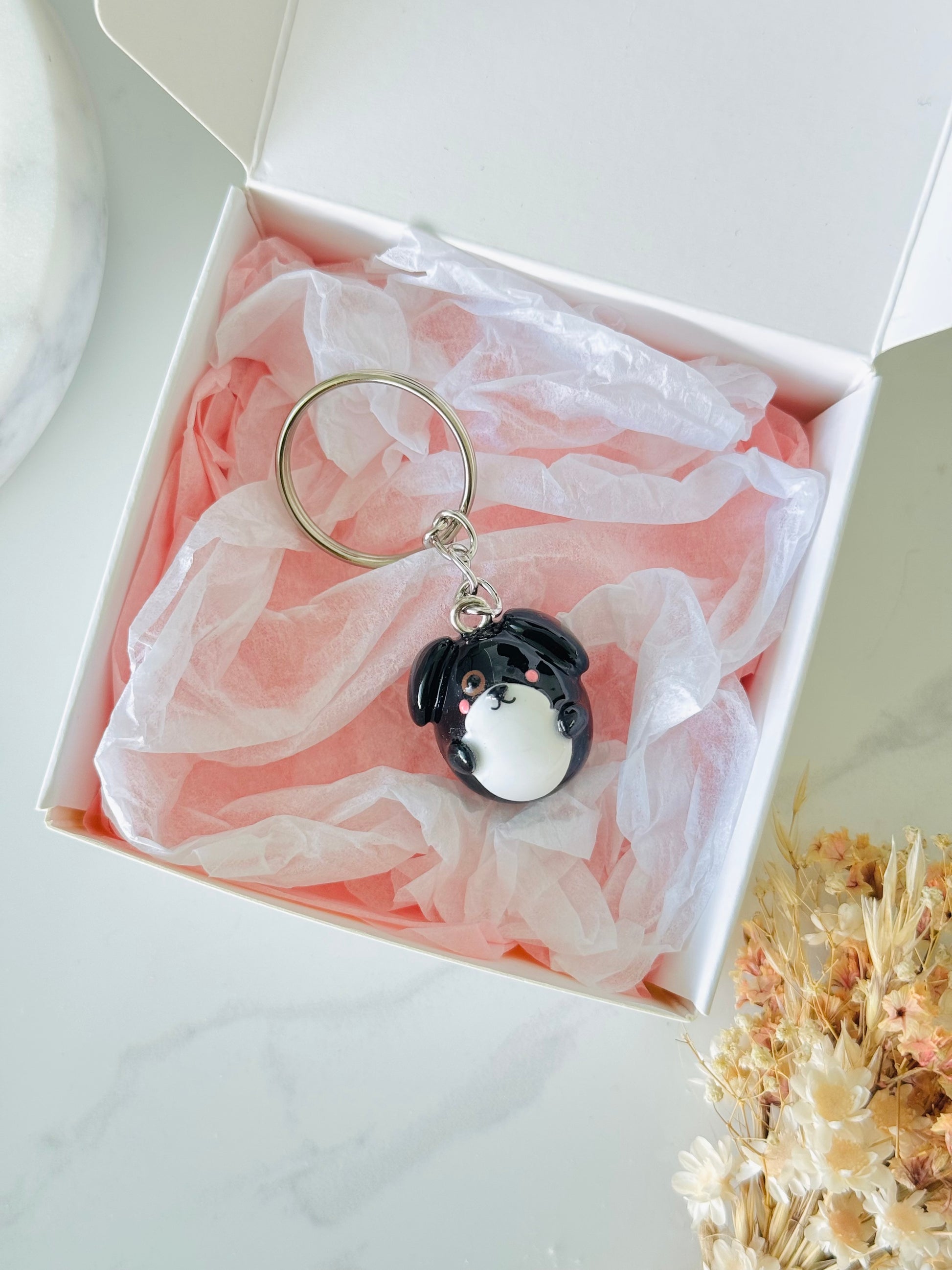 Handmade polymer clay dog keyring for keys and bags NZ