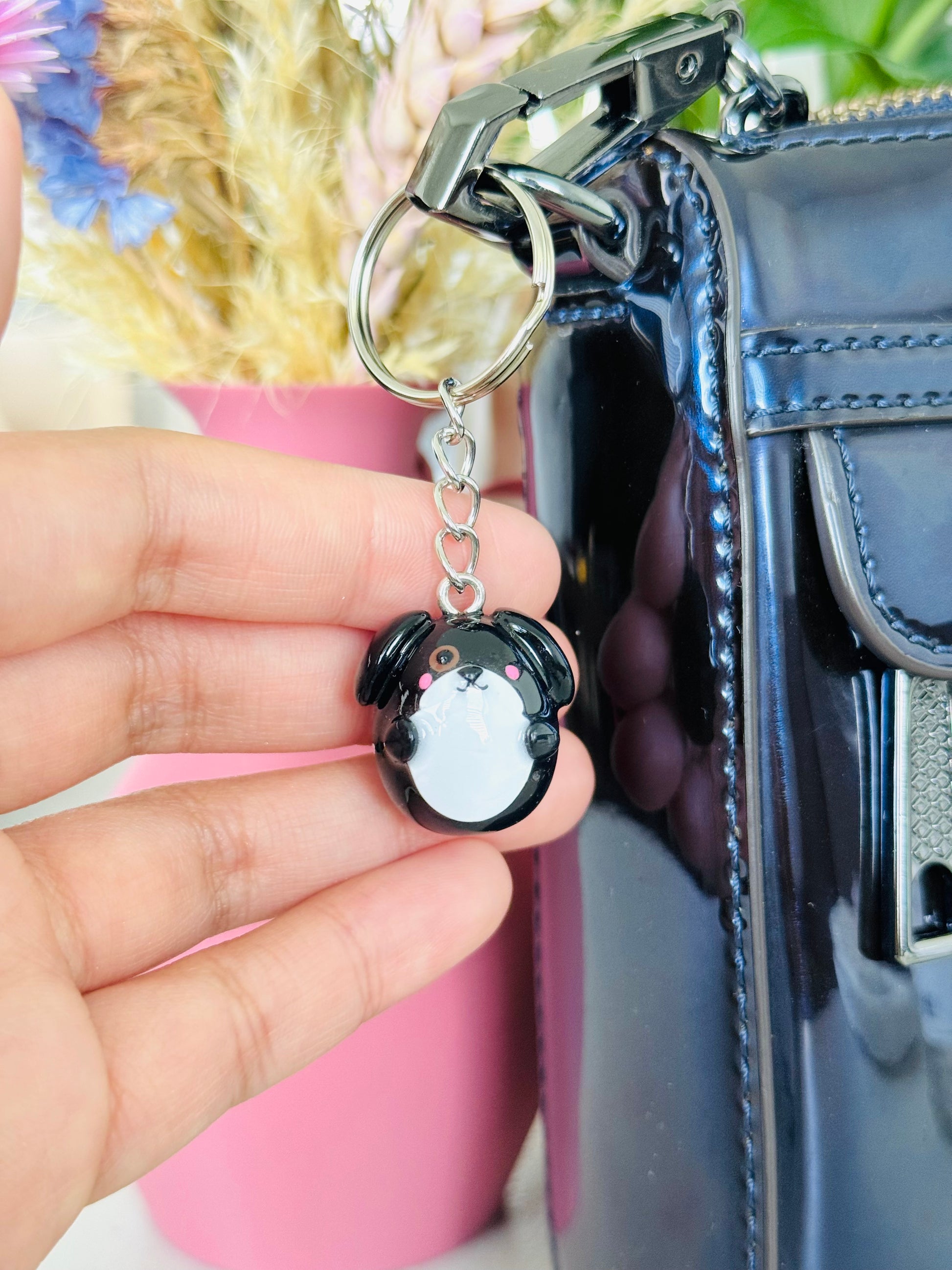 Handmade polymer clay dog keyring for keys and bags NZ