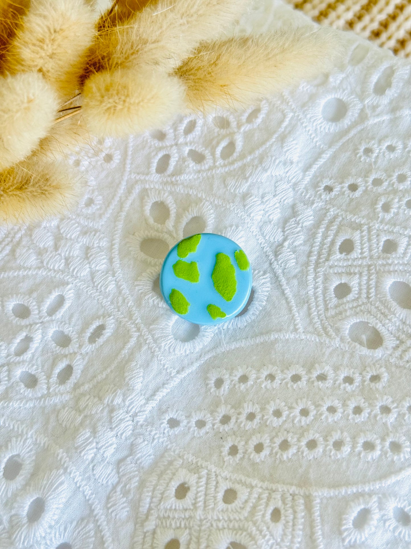 Handmade polymer clay Earth brooch, globe pin for eco and space lovers NZ