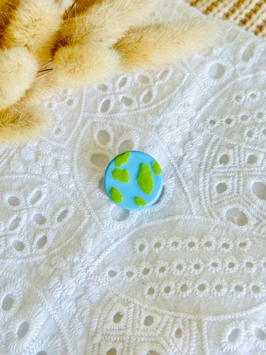 Handmade polymer clay Earth brooch, globe pin for eco and space lovers NZ