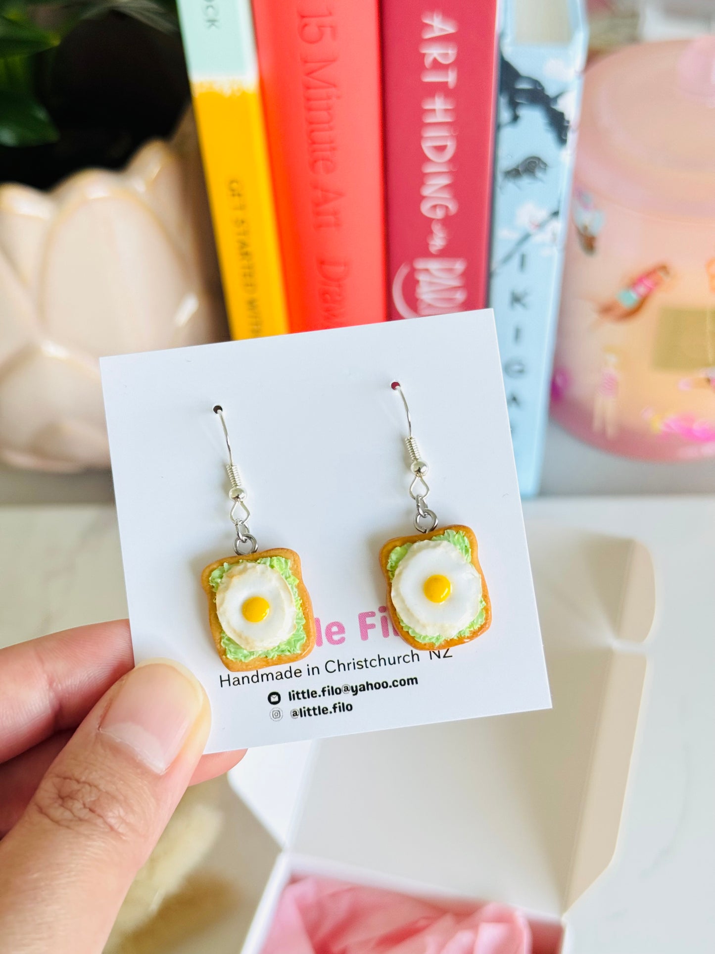 Kawaii toast earrings, polymer clay novelty accessory for food lovers