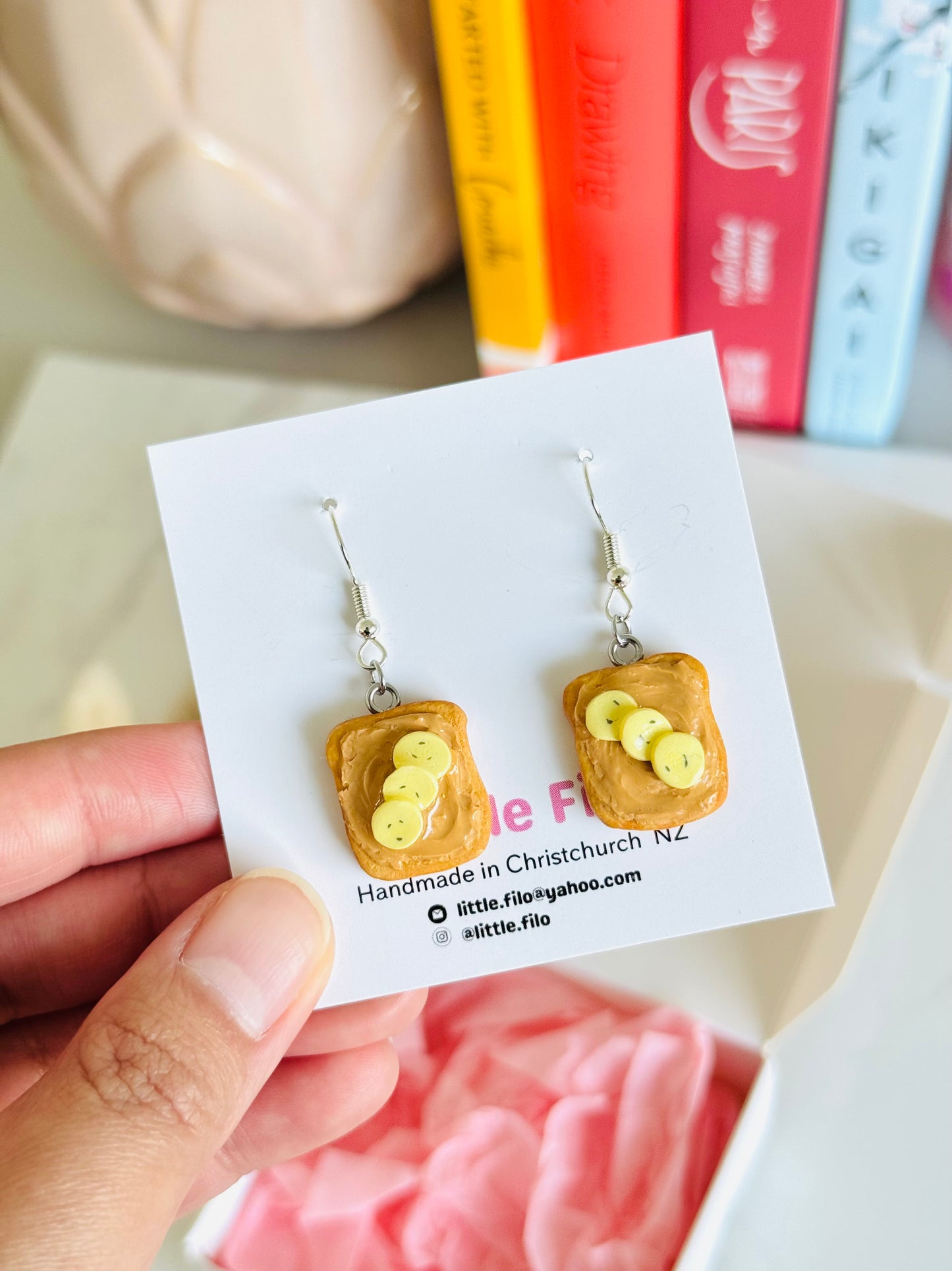 Kawaii toast earrings, polymer clay novelty accessory for food lovers