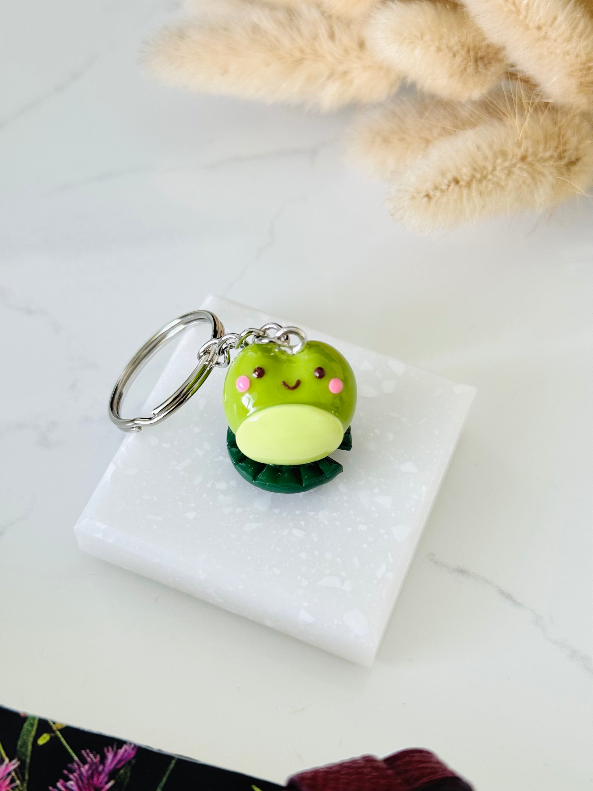 Handmade polymer clay frog keyring NZ
