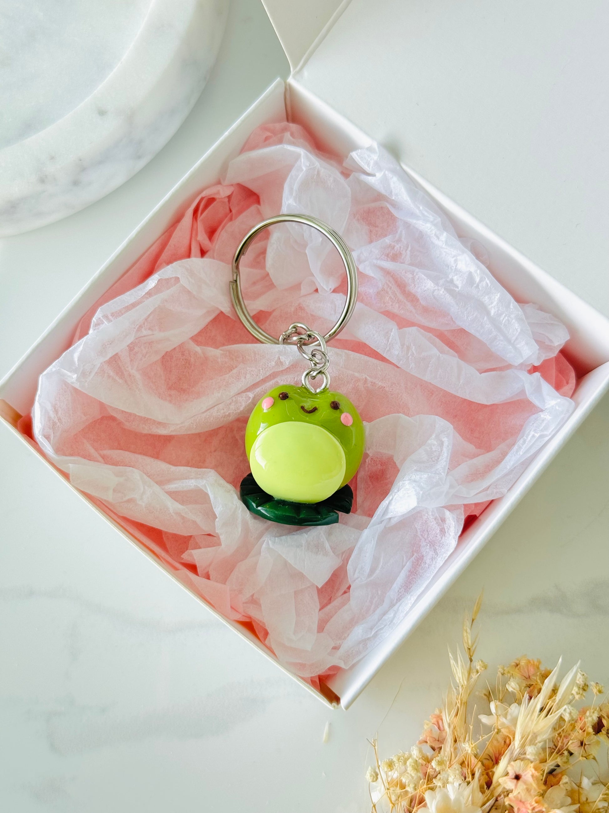 Handmade polymer clay frog keyring NZ