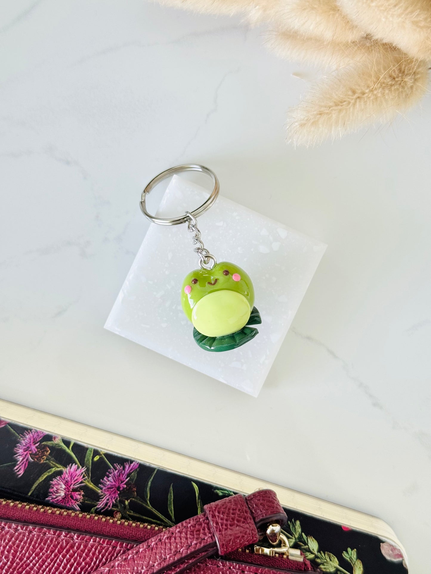Handmade polymer clay frog keyring NZ