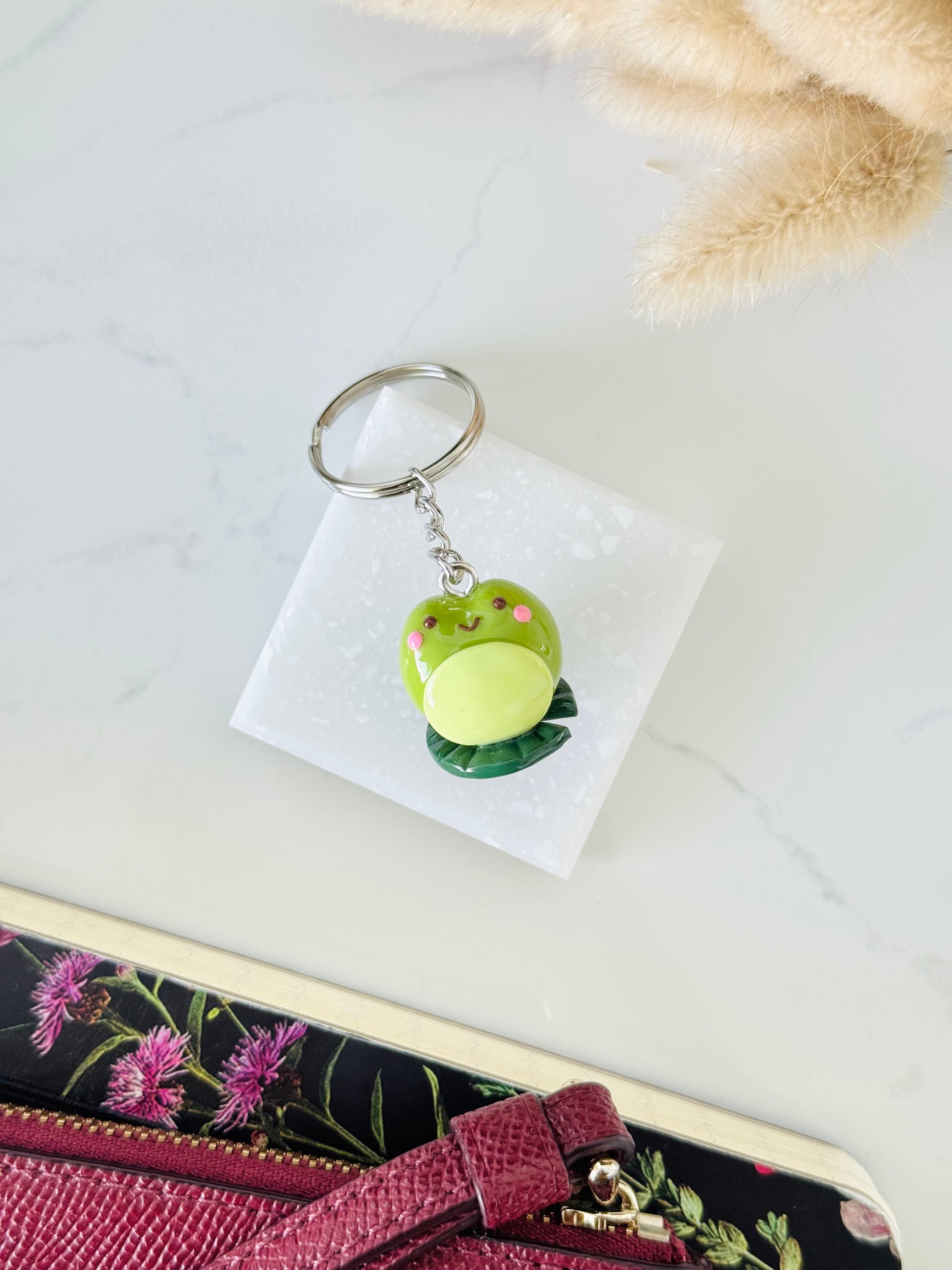 Handmade polymer clay frog keyring NZ