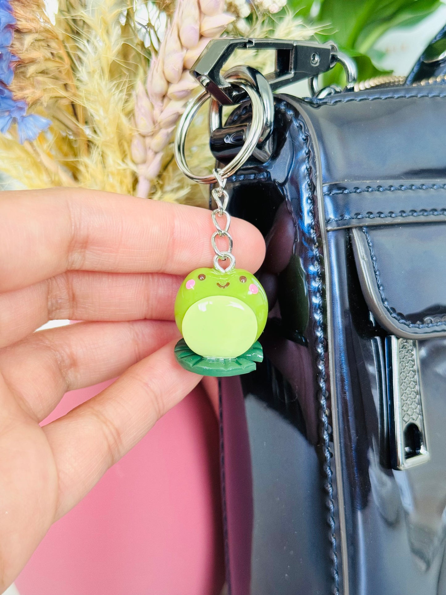 Handmade polymer clay frog keyring NZ