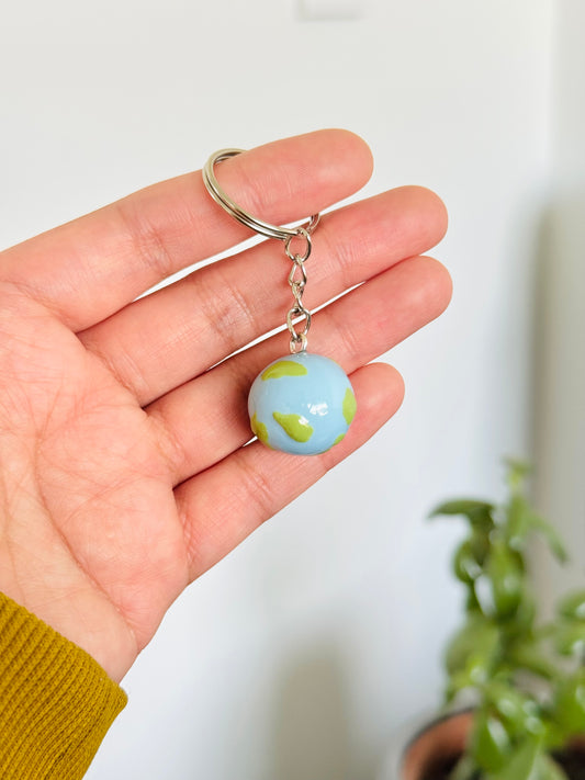 Handmade polymer clay Earth keyring with globe design NZ