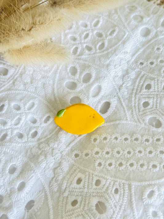 Handmade polymer clay lemon brooch, citrus fruit pin for summer outfits