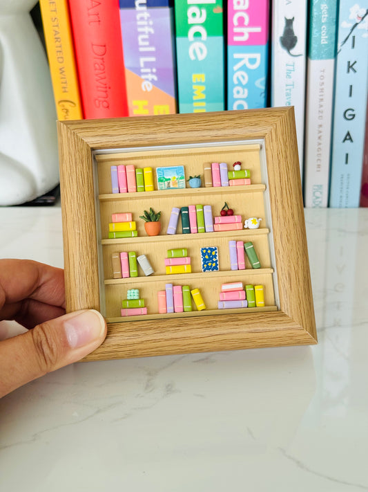 Handmade miniature books polymer clay art framed for wall or desk decor NZ
