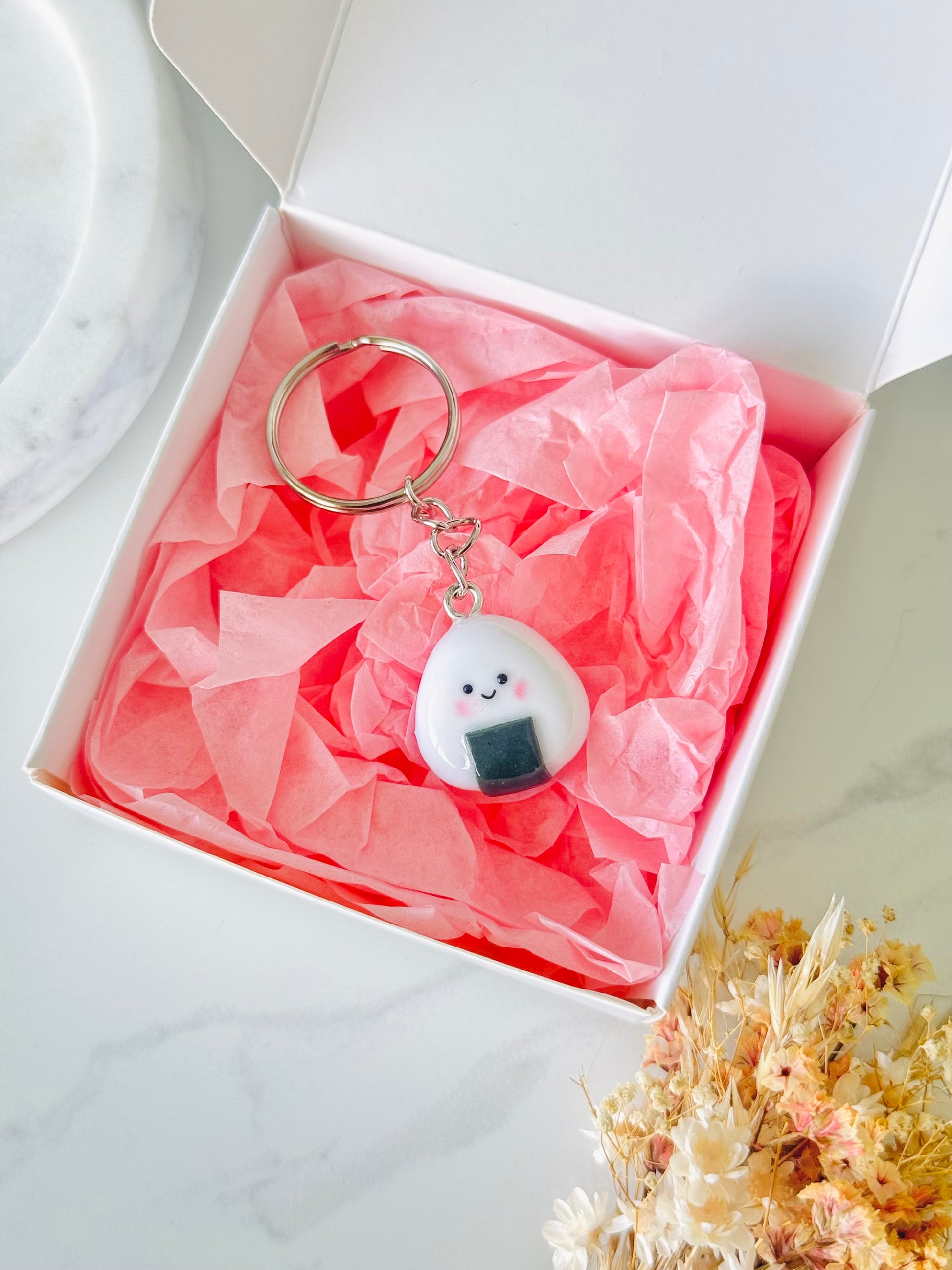 Handmade polymer clay onigiri keyring for keys and bags NZ