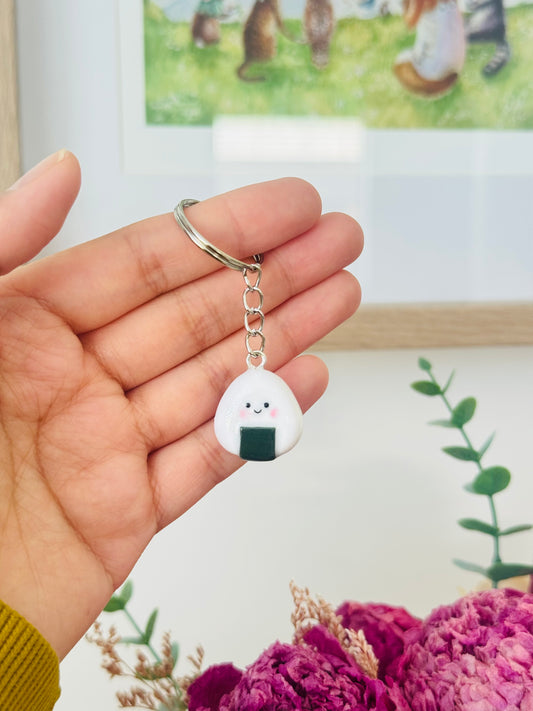 Handmade polymer clay onigiri keyring for keys and bags NZ