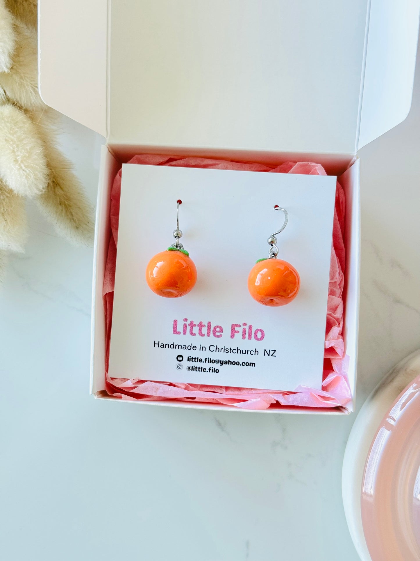 Handmade polymer clay orange slice earrings, citrus dangle earrings NZ