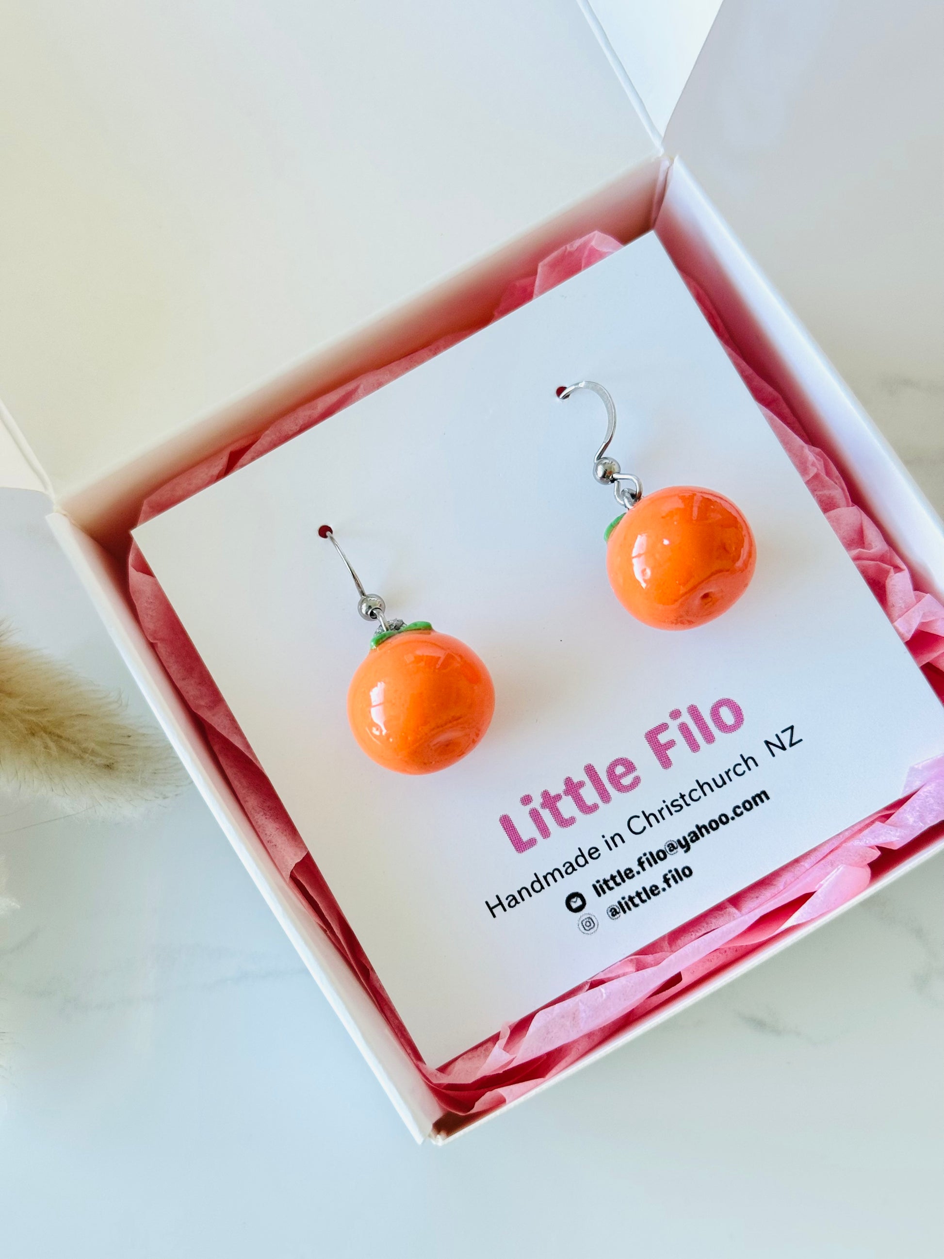 Handmade polymer clay orange slice earrings, citrus dangle earrings NZ