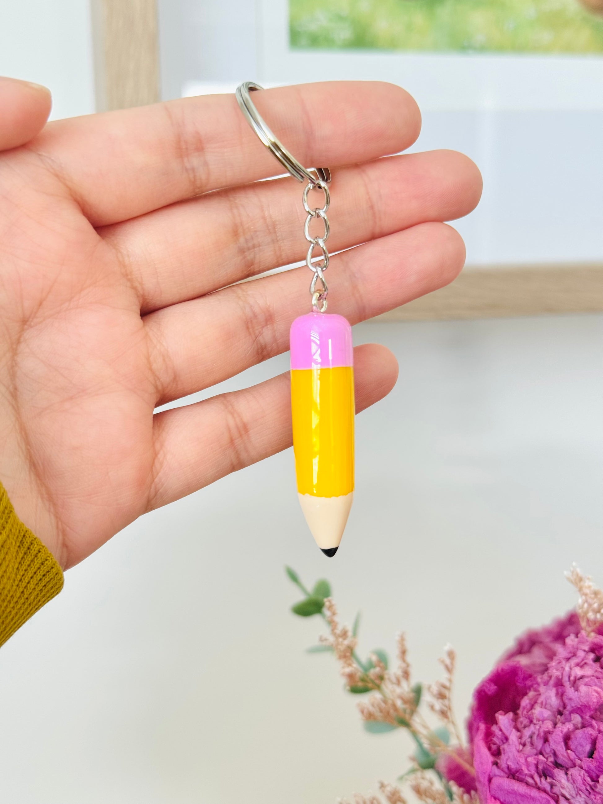Handmade polymer clay pencil keyring for keys and bags NZ