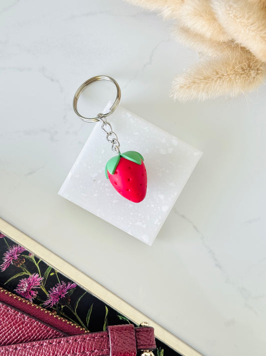 Handmade polymer clay strawberry keyring for keys and bags NZ