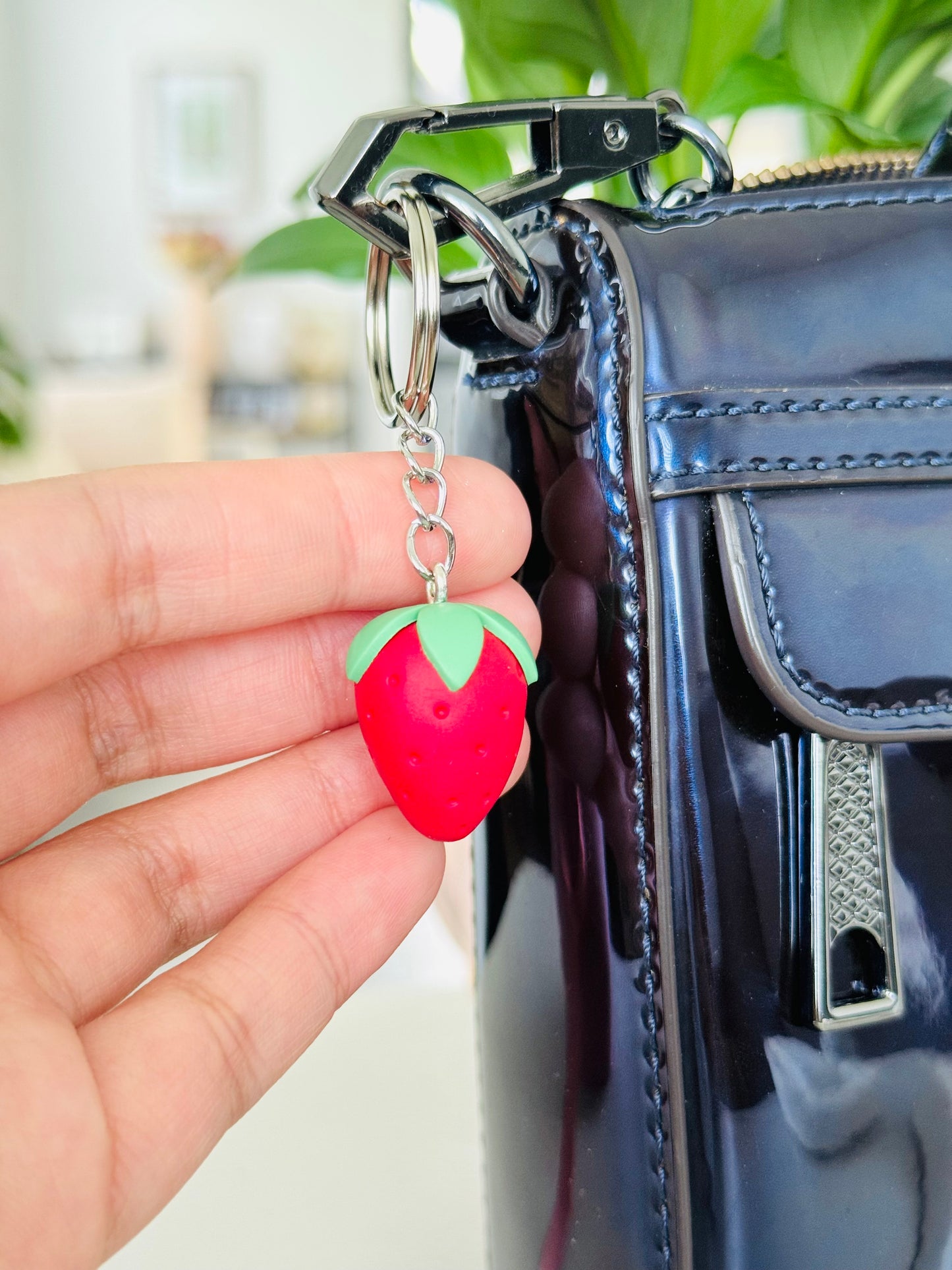 Handmade polymer clay strawberry keyring for keys and bags NZ