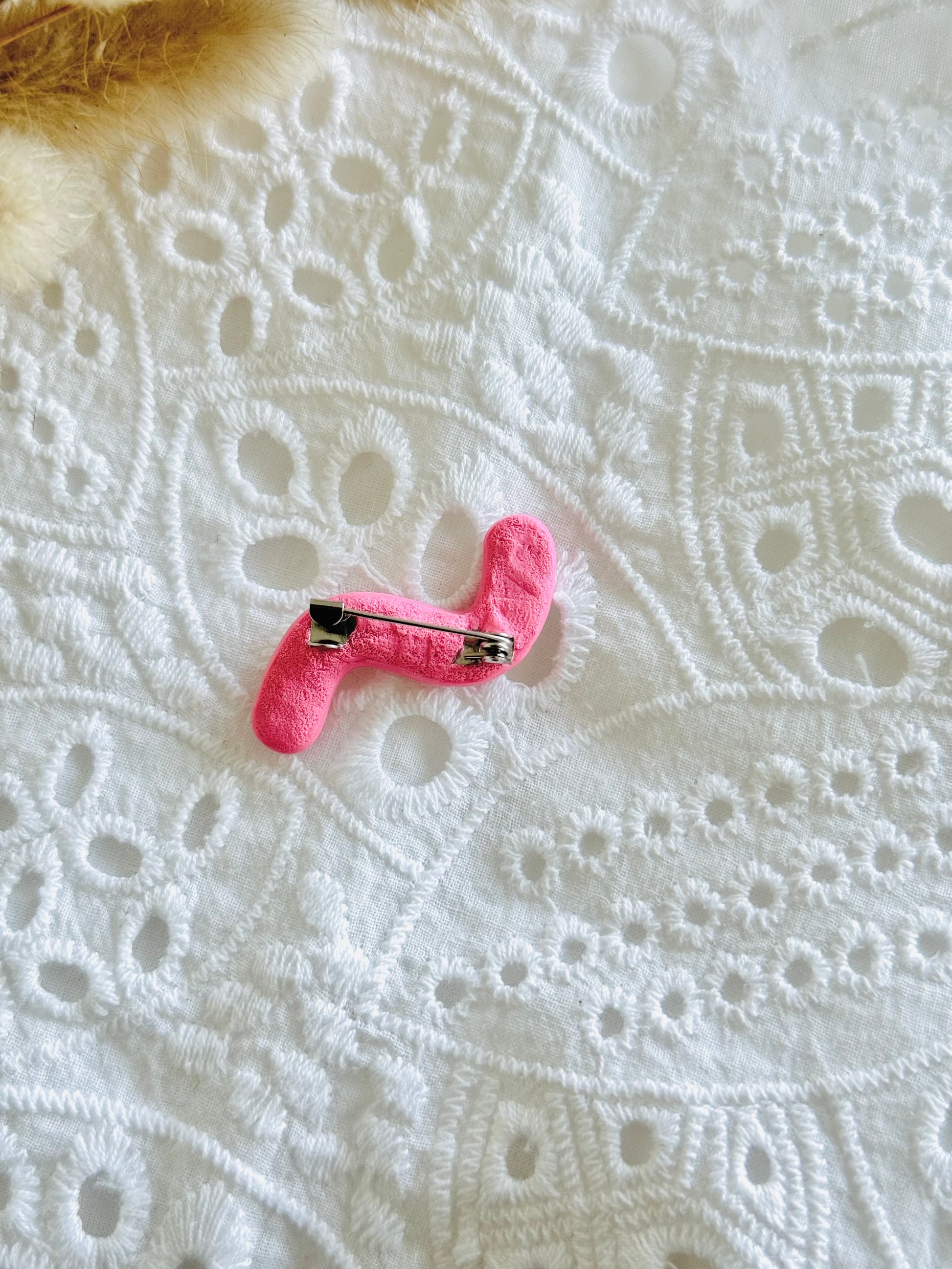 Handmade polymer clay pink worm brooch, kawaii insect pin NZ