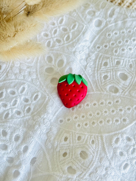 Handmade polymer clay strawberry brooch, kawaii fruit pin NZ
