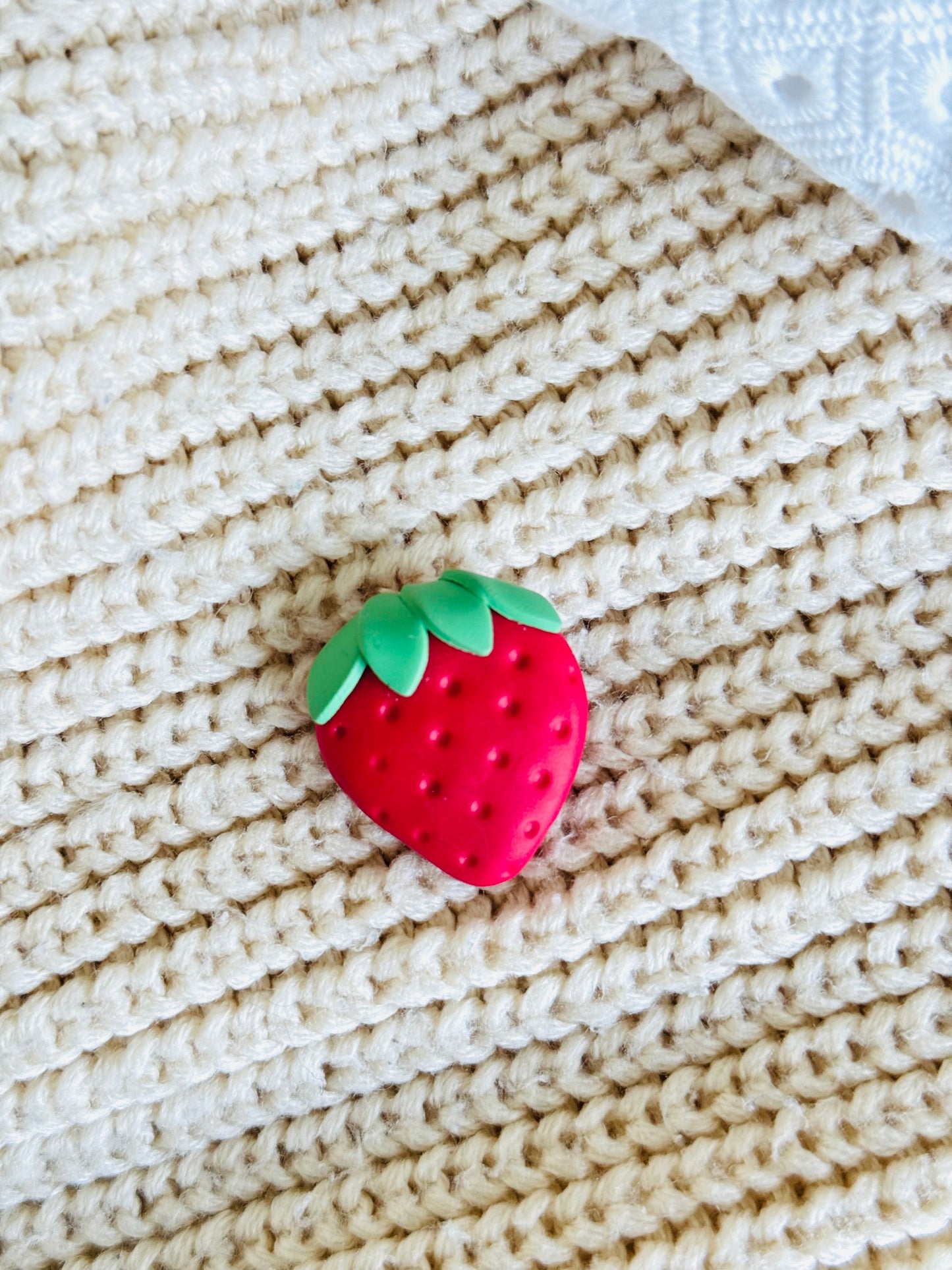 Handmade polymer clay strawberry brooch, kawaii fruit pin NZ